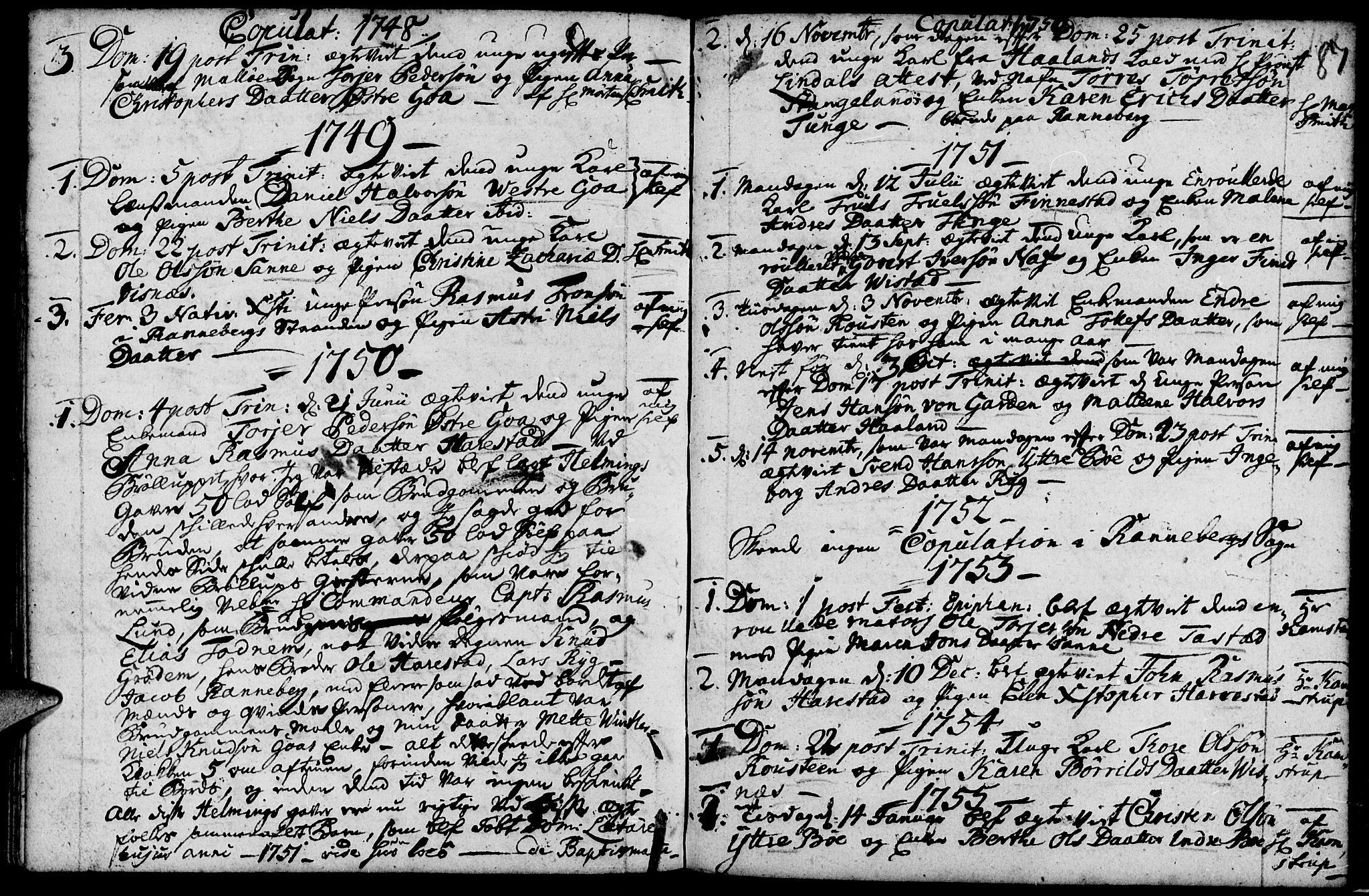 Domkirken sokneprestkontor, SAST/A-101812/001/30/30BA/L0003: Parish register (official) no. A 3 /2, 1738-1760, p. 87