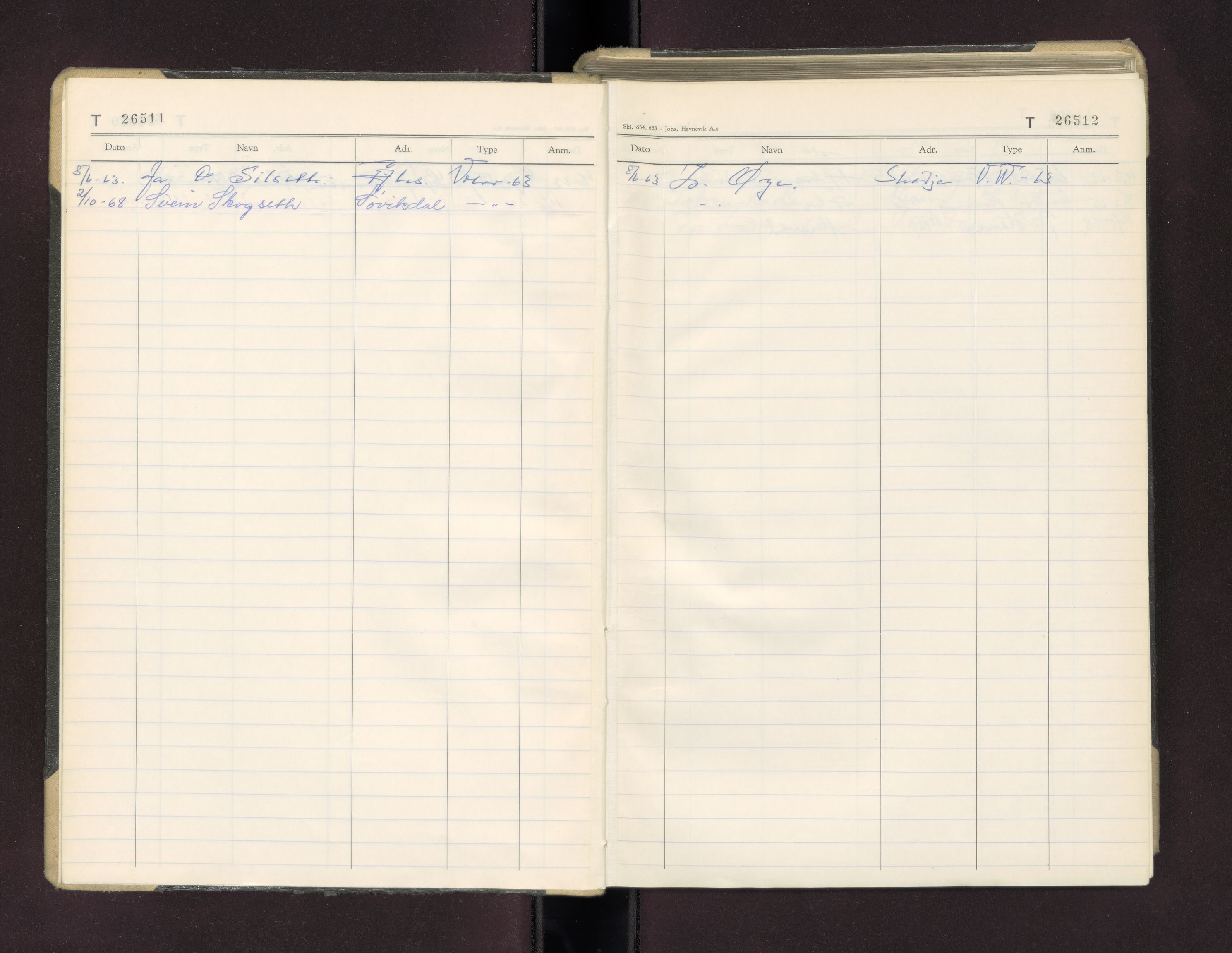 Møre og Romsdal vegkontor - Ålesund trafikkstasjon, AV/SAT-A-4099/F/Fc/L0026: Bilregister; T 26500 - T 26999, 1960-1970