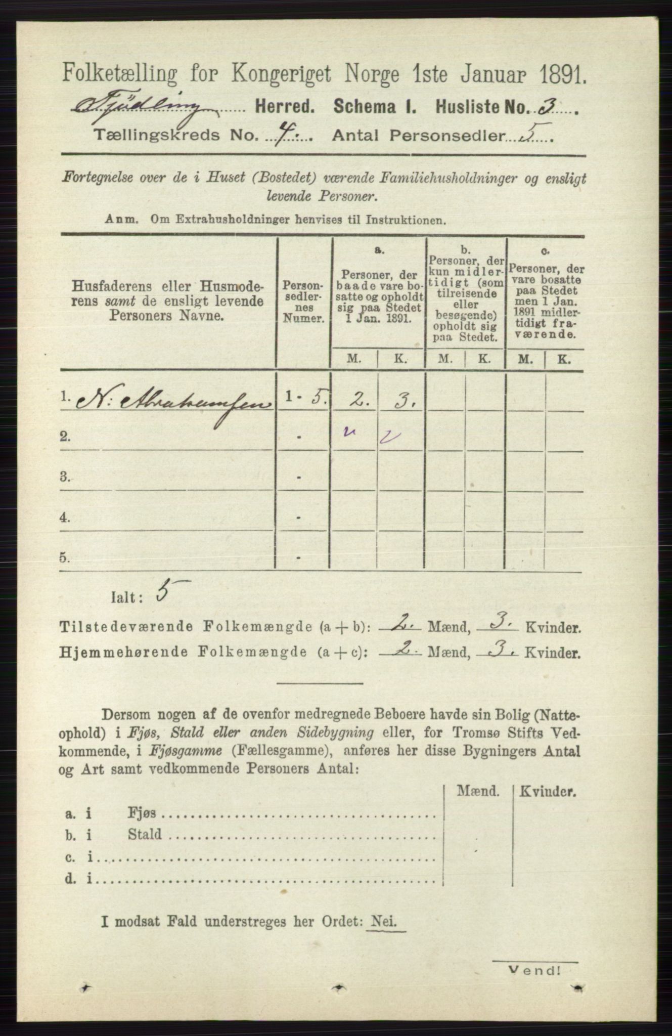 RA, 1891 census for 0725 Tjølling, 1891, p. 1372