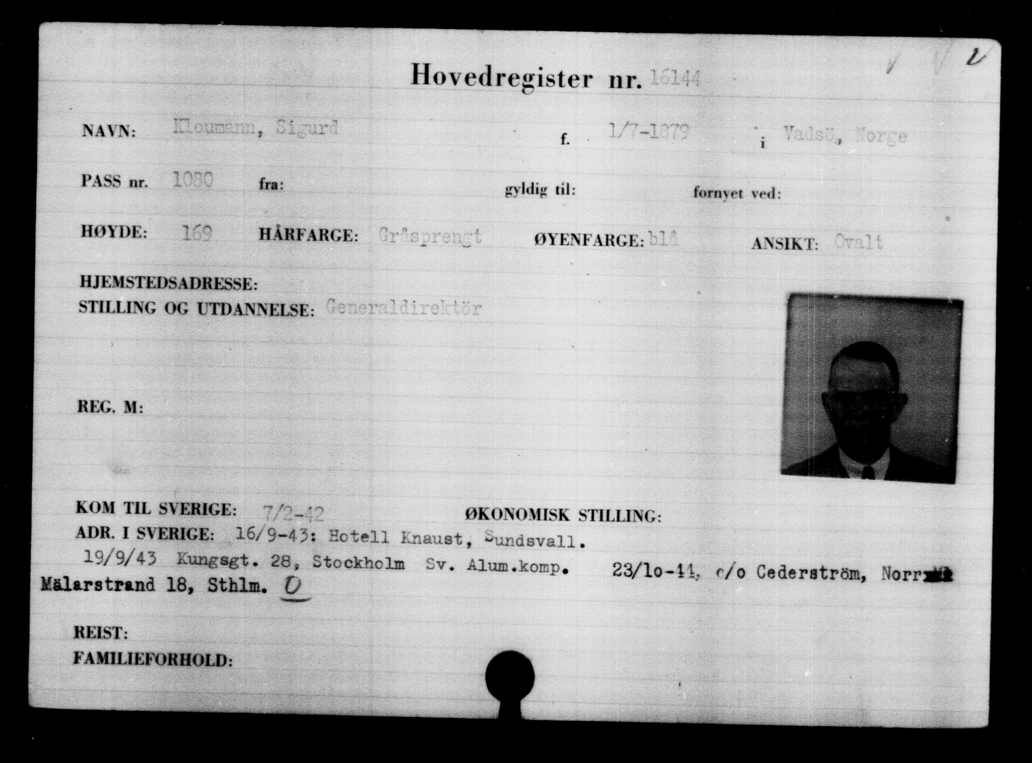 Utenriksstasjonene, Legasjonen i Stockholm, Flyktningkontoret, AV/RA-S-6753/V/Va/L0008: Kjesäterkartoteket, flyktninger med registreringsnr. 15700-18547, 1940-1945, p. 483