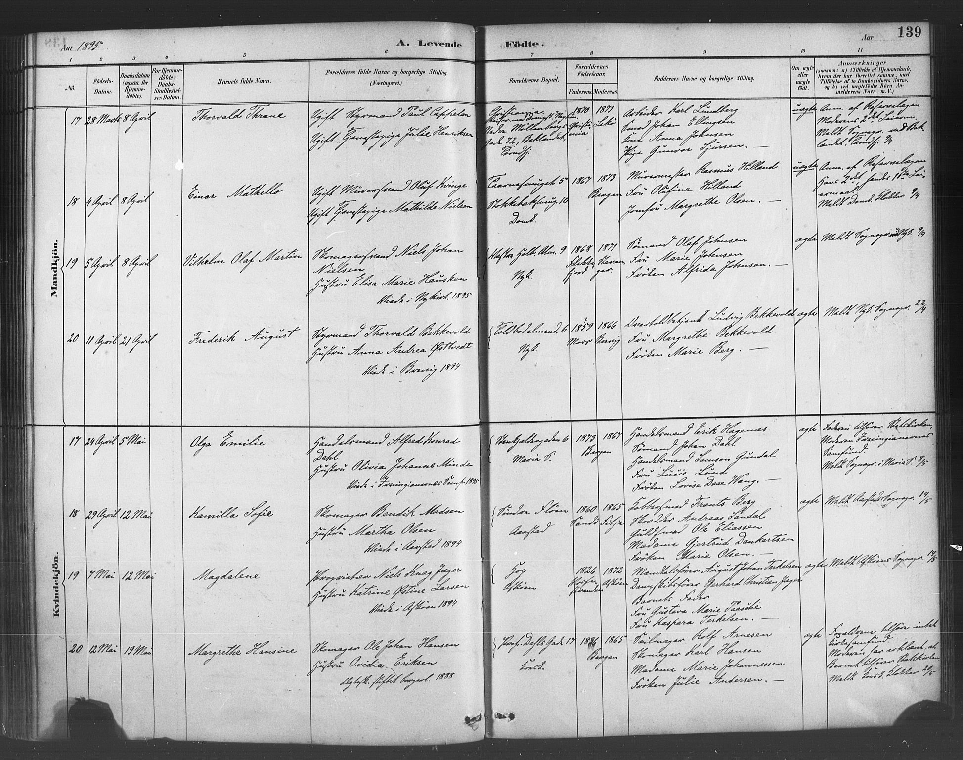 Fødselsstiftelsens sokneprestembete*, SAB/-: Parish register (official) no. A 2, 1884-1900, p. 139