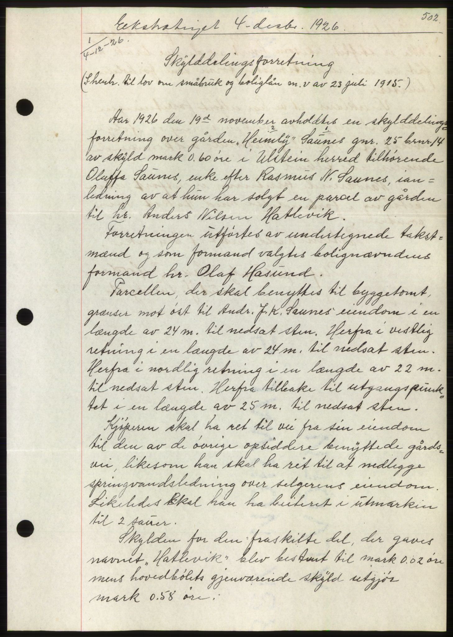 Søre Sunnmøre sorenskriveri, AV/SAT-A-4122/1/2/2C/L0045: Mortgage book no. 39, 1926-1927, Deed date: 04.12.1926