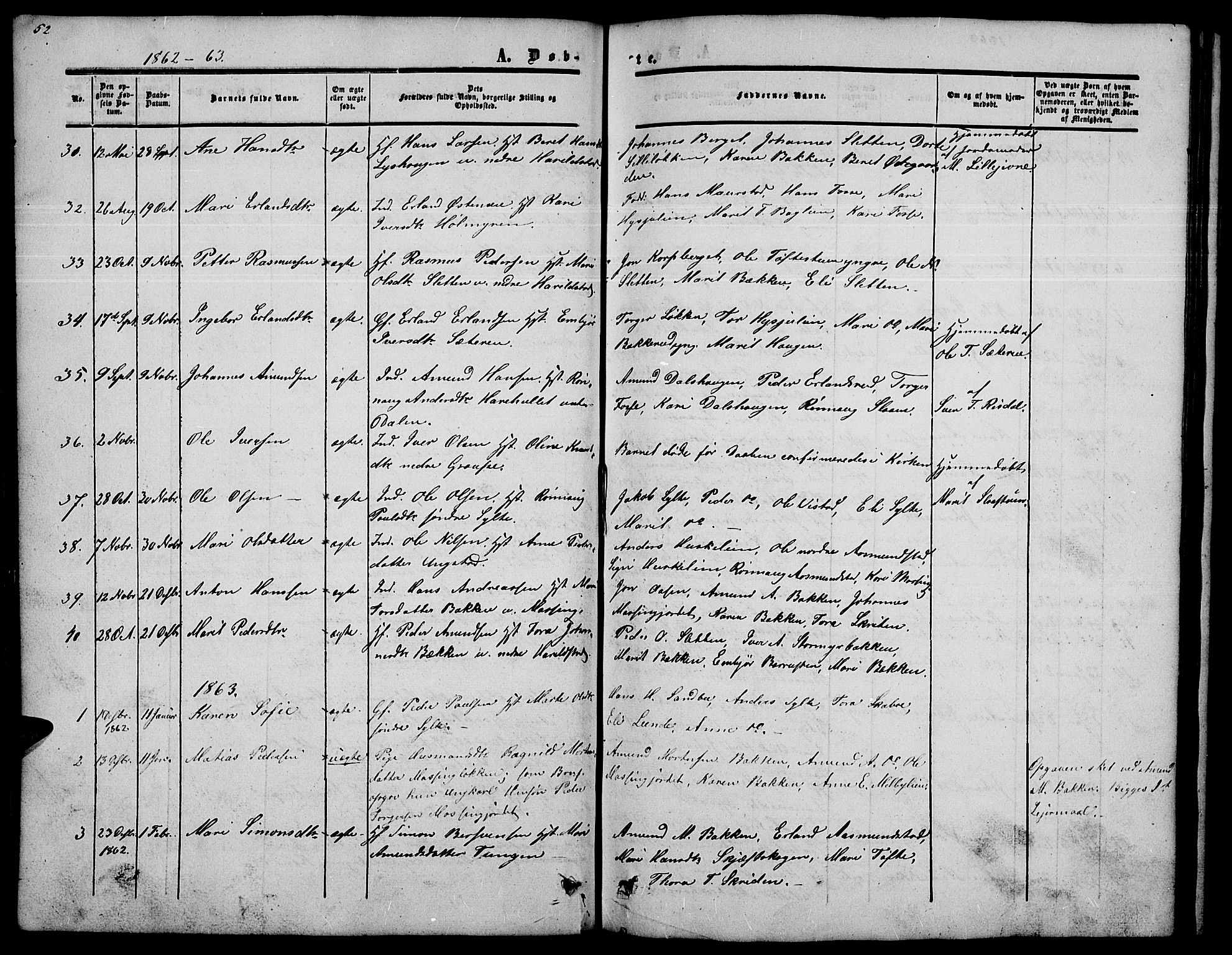 Nord-Fron prestekontor, SAH/PREST-080/H/Ha/Hab/L0002: Parish register (copy) no. 2, 1851-1883, p. 52
