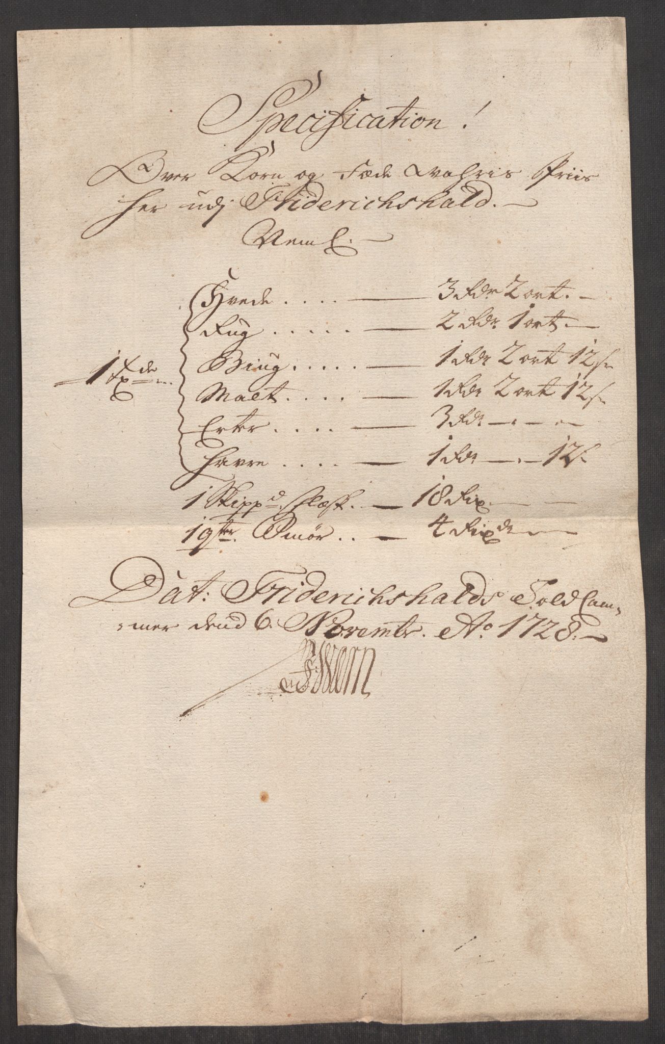 Rentekammeret inntil 1814, Realistisk ordnet avdeling, RA/EA-4070/Oe/L0001: [Ø1]: Priskuranter, 1712-1739, p. 315