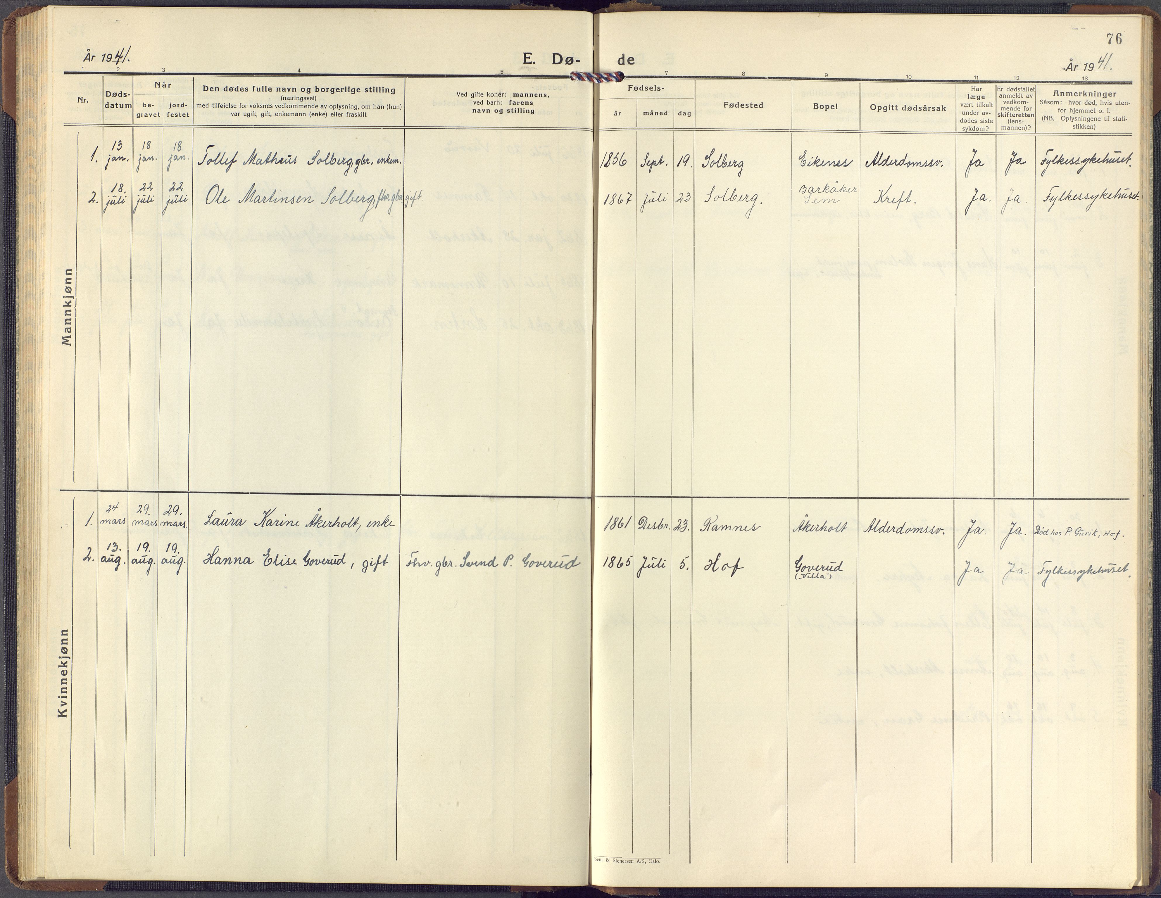 Hof kirkebøker, AV/SAKO-A-64/G/Gb/L0005: Parish register (copy) no. II 5, 1932-1959, p. 76