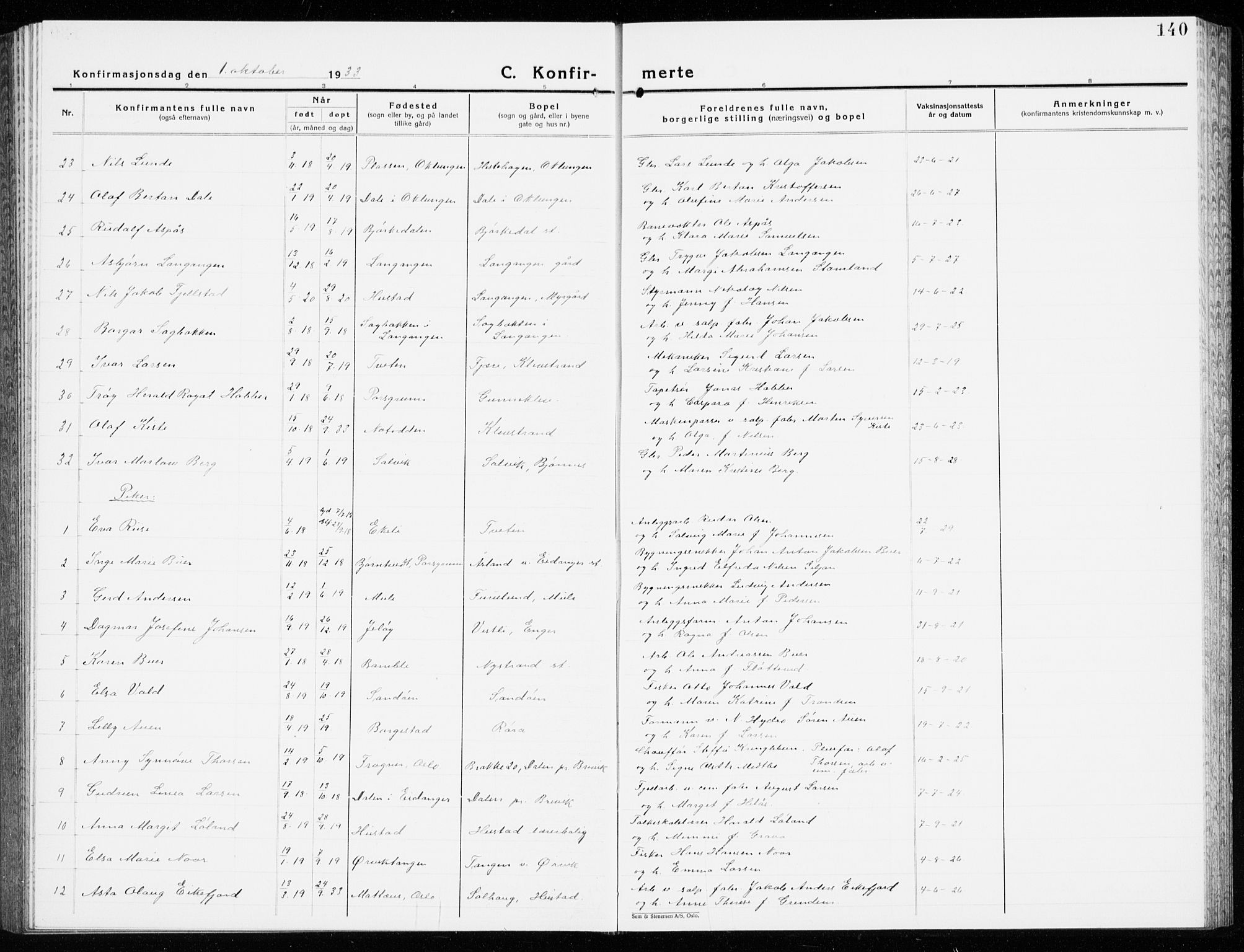 Eidanger kirkebøker, AV/SAKO-A-261/G/Ga/L0005: Parish register (copy) no. 5, 1928-1942, p. 140