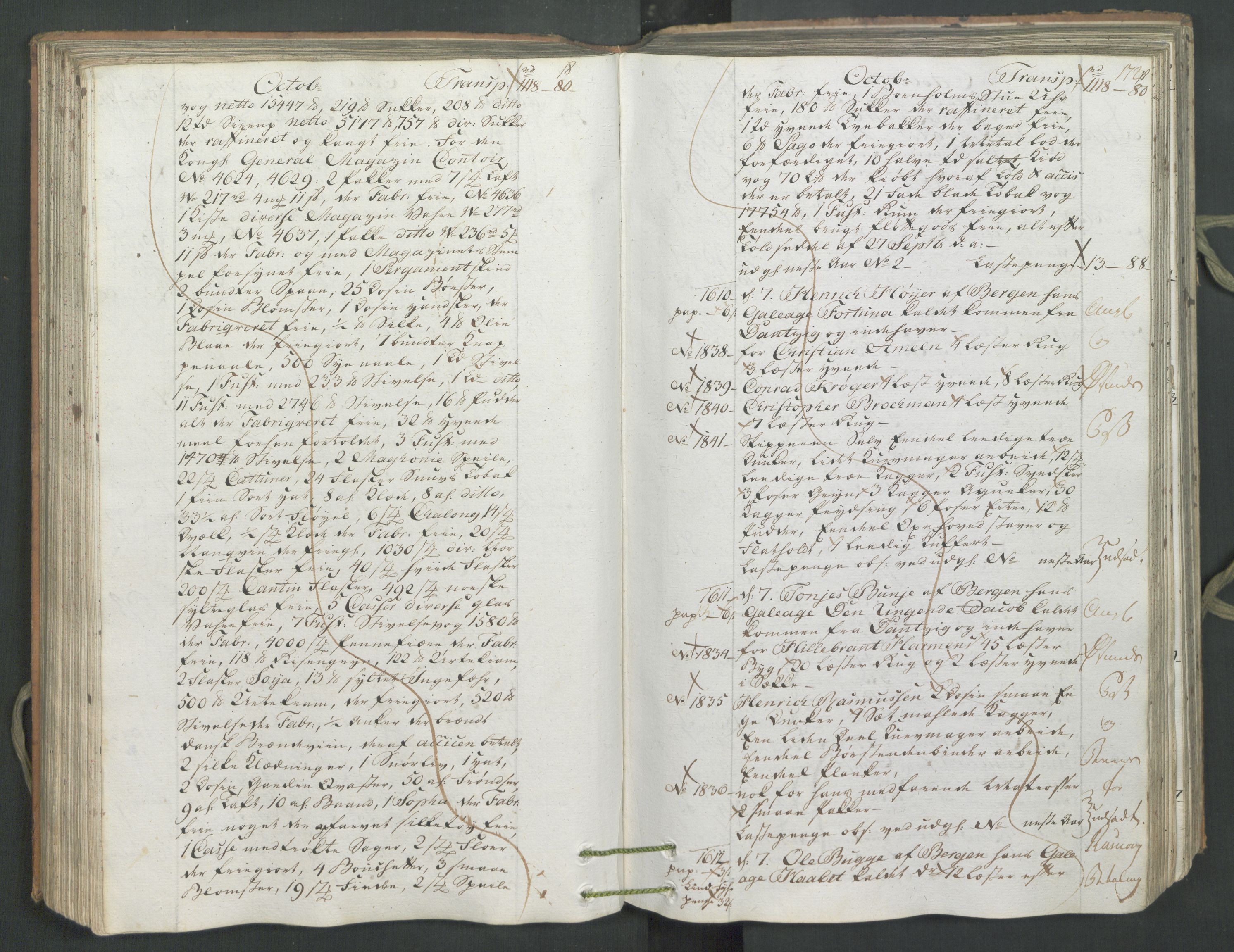 Generaltollkammeret, tollregnskaper, AV/RA-EA-5490/R26/L0222/0001: Tollregnskaper Bergen A / Inngående hovedtollbok, 1786, p. 171b-172a
