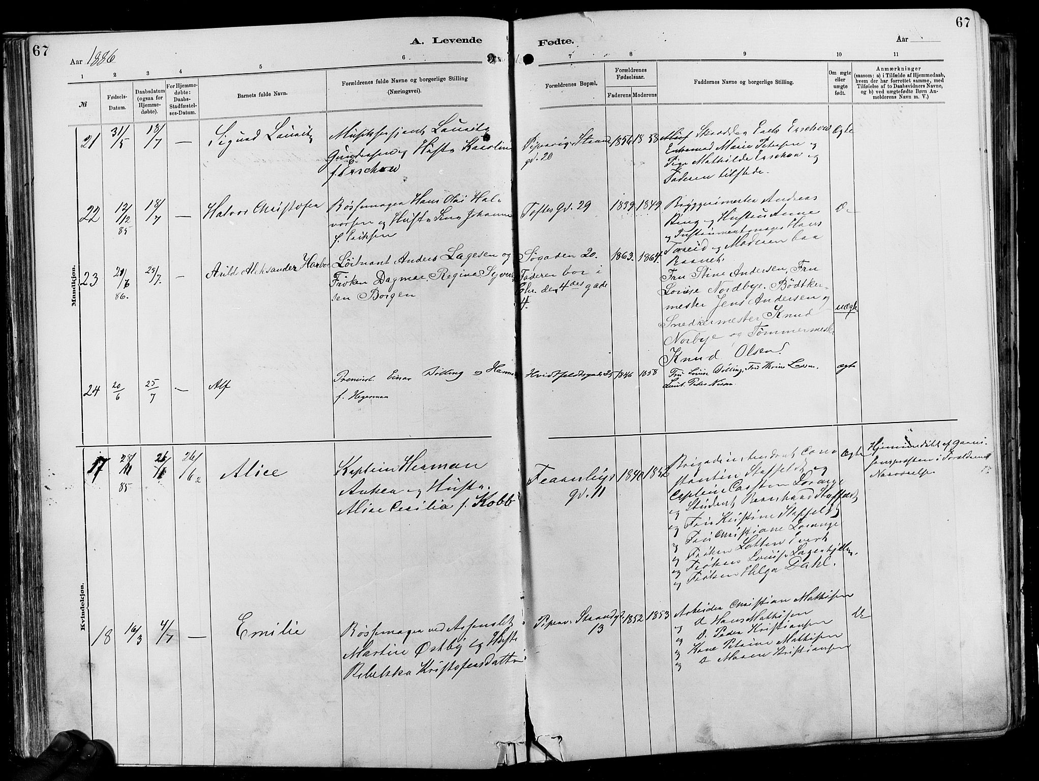 Garnisonsmenigheten Kirkebøker, AV/SAO-A-10846/F/Fa/L0012: Parish register (official) no. 12, 1880-1893, p. 67