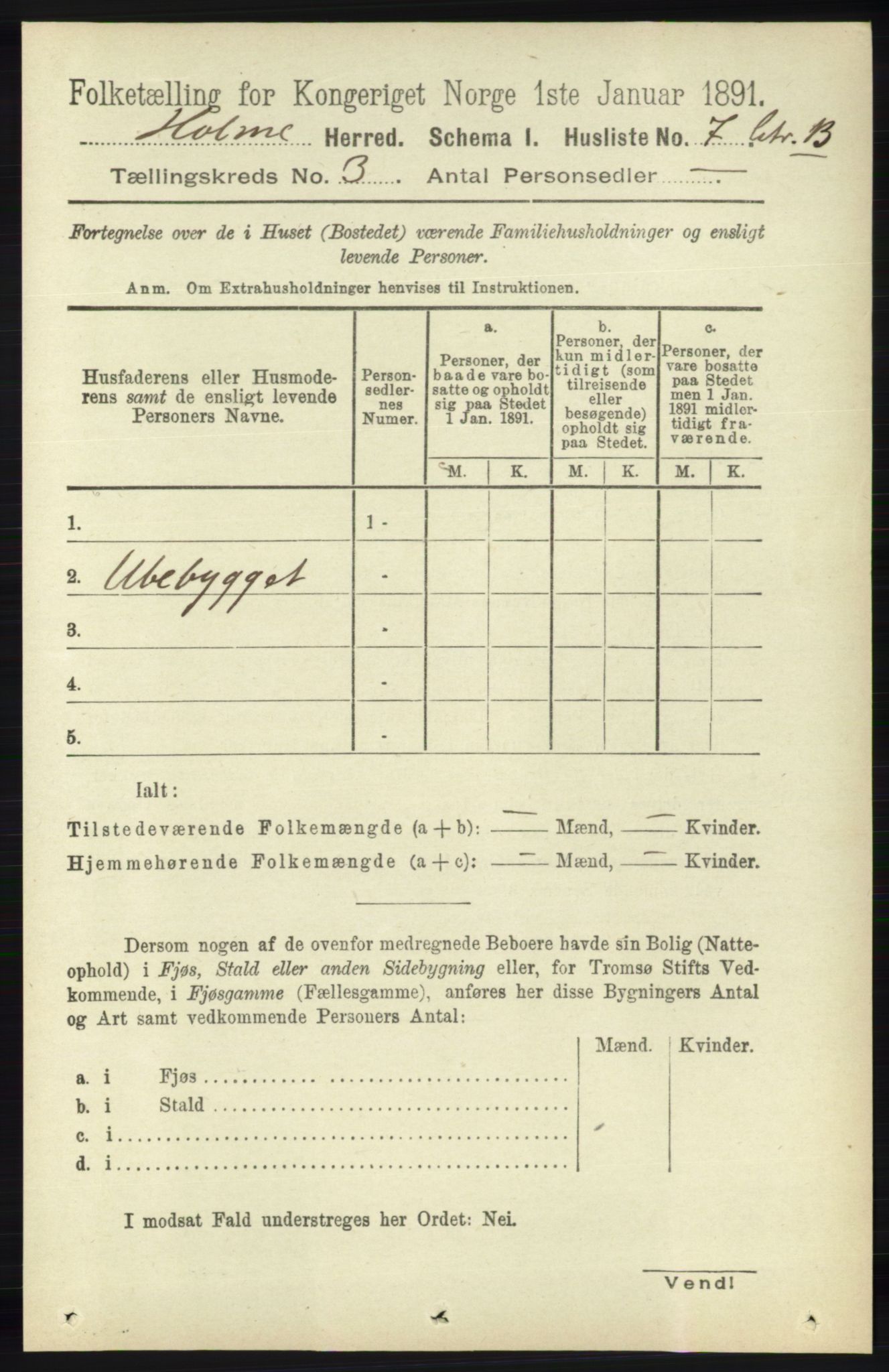 RA, 1891 census for 1020 Holum, 1891, p. 785