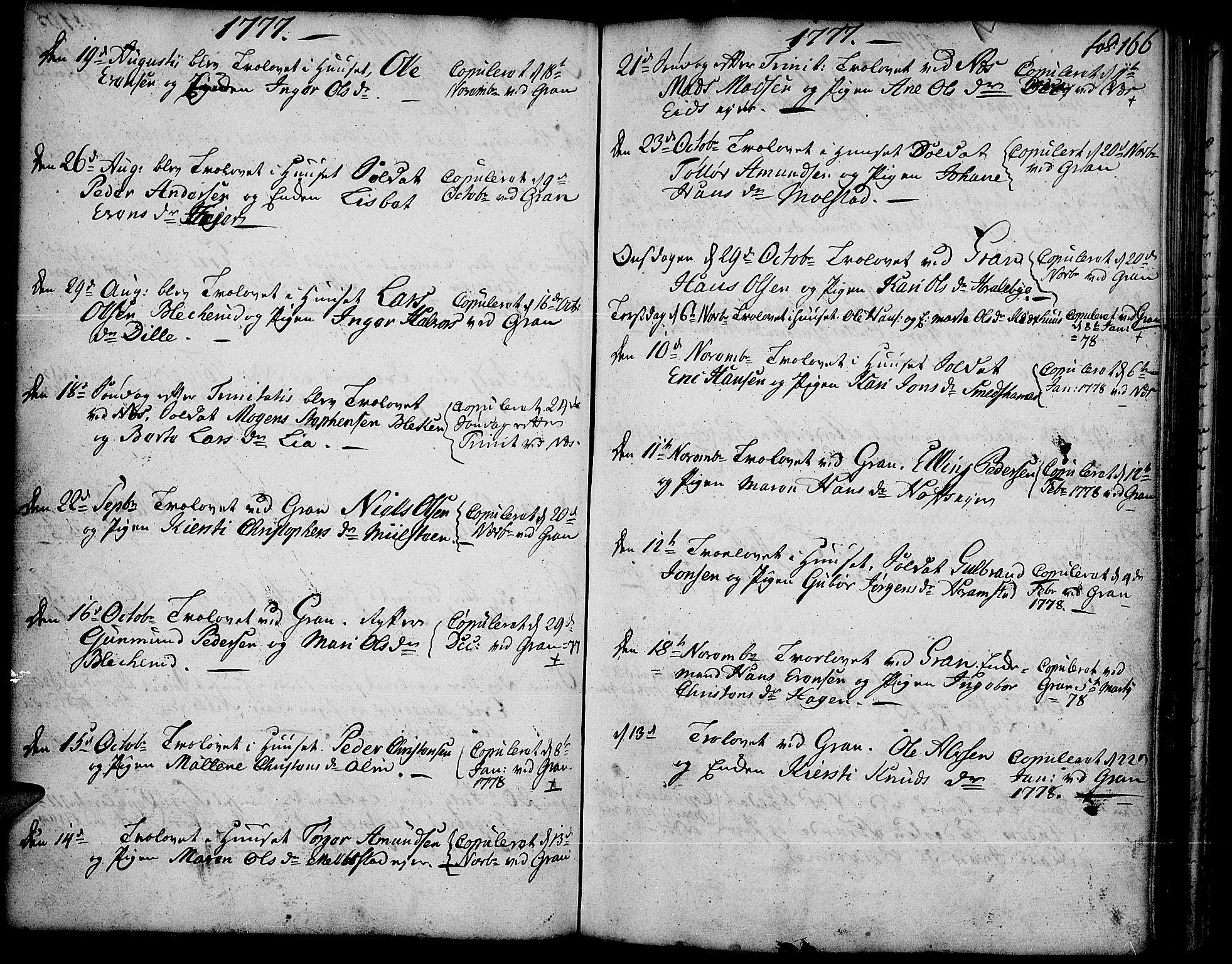 Gran prestekontor, SAH/PREST-112/H/Ha/Haa/L0005: Parish register (official) no. 5, 1776-1788, p. 166