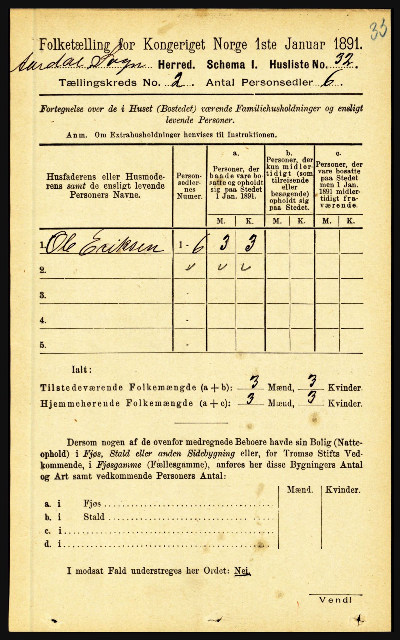 RA, 1891 census for 1424 Årdal, 1891, p. 158