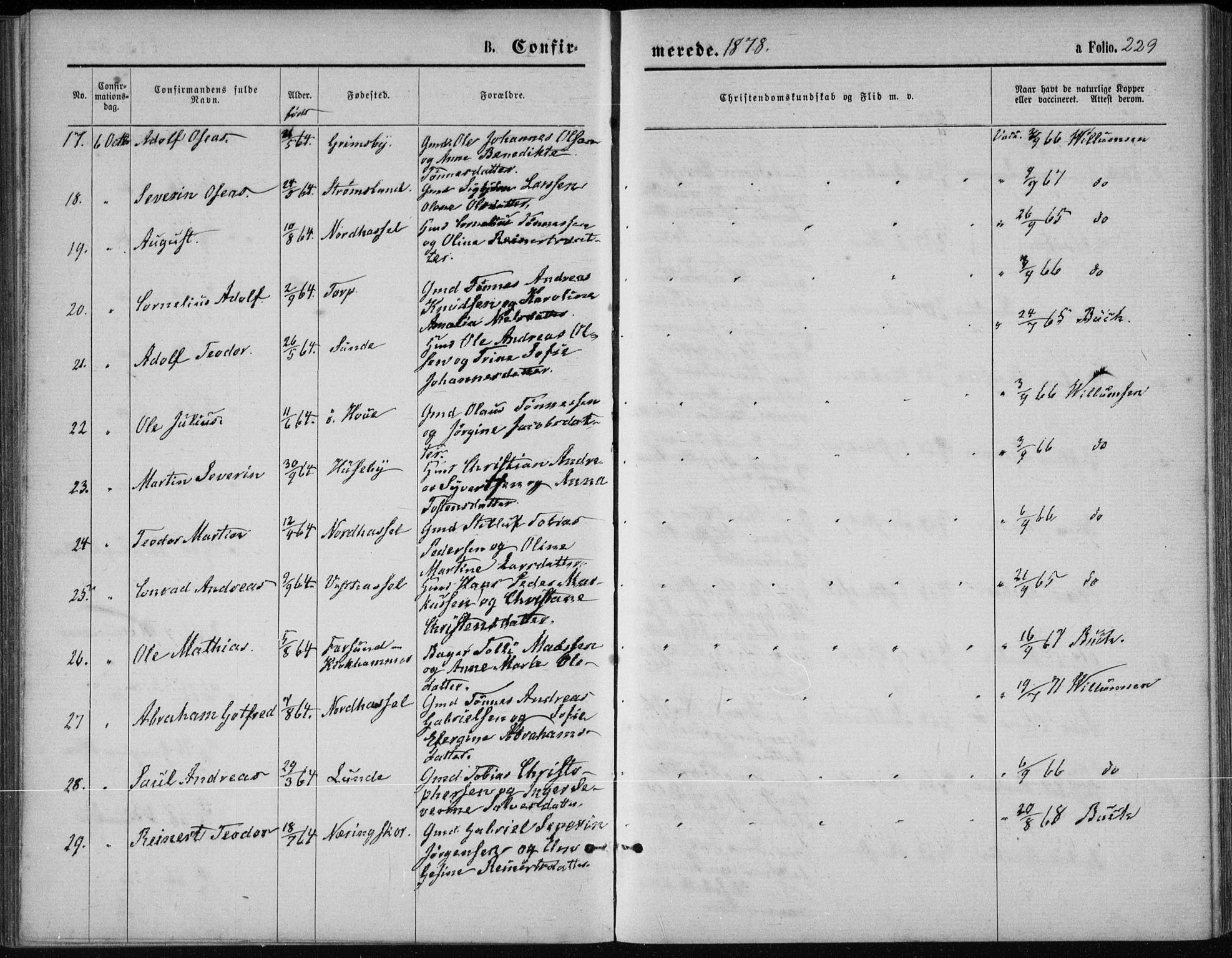 Lista sokneprestkontor, AV/SAK-1111-0027/F/Fb/L0004: Parish register (copy) no. B 4, 1877-1891, p. 229