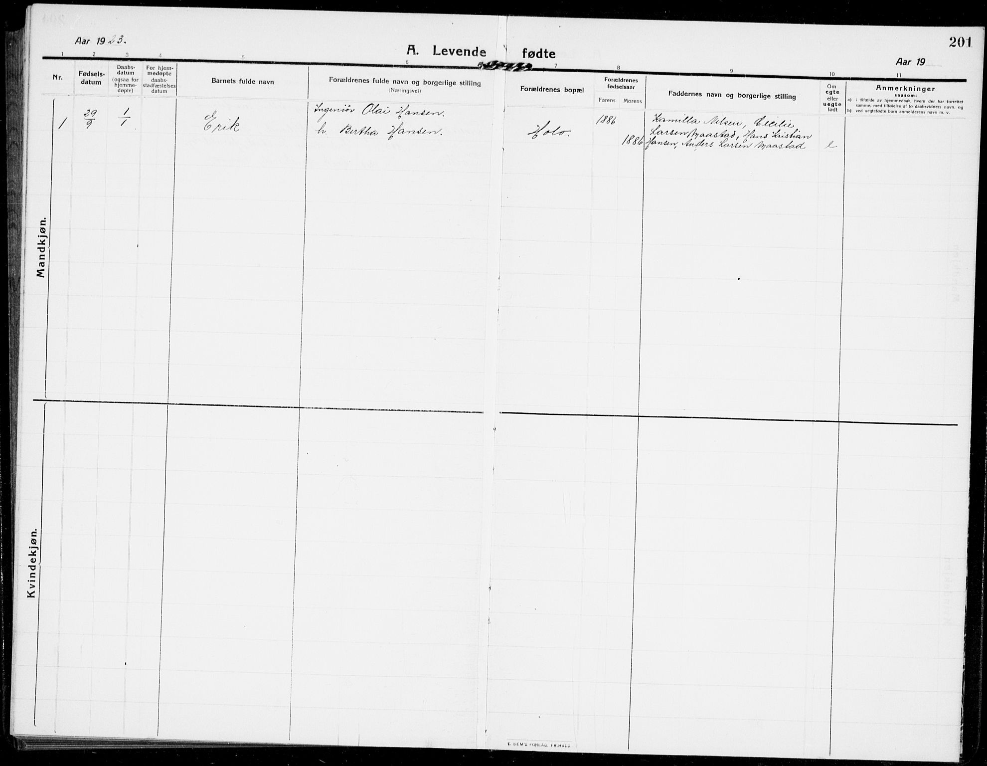 Modum kirkebøker, AV/SAKO-A-234/G/Ga/L0009: Parish register (copy) no. I 9, 1909-1923, p. 201