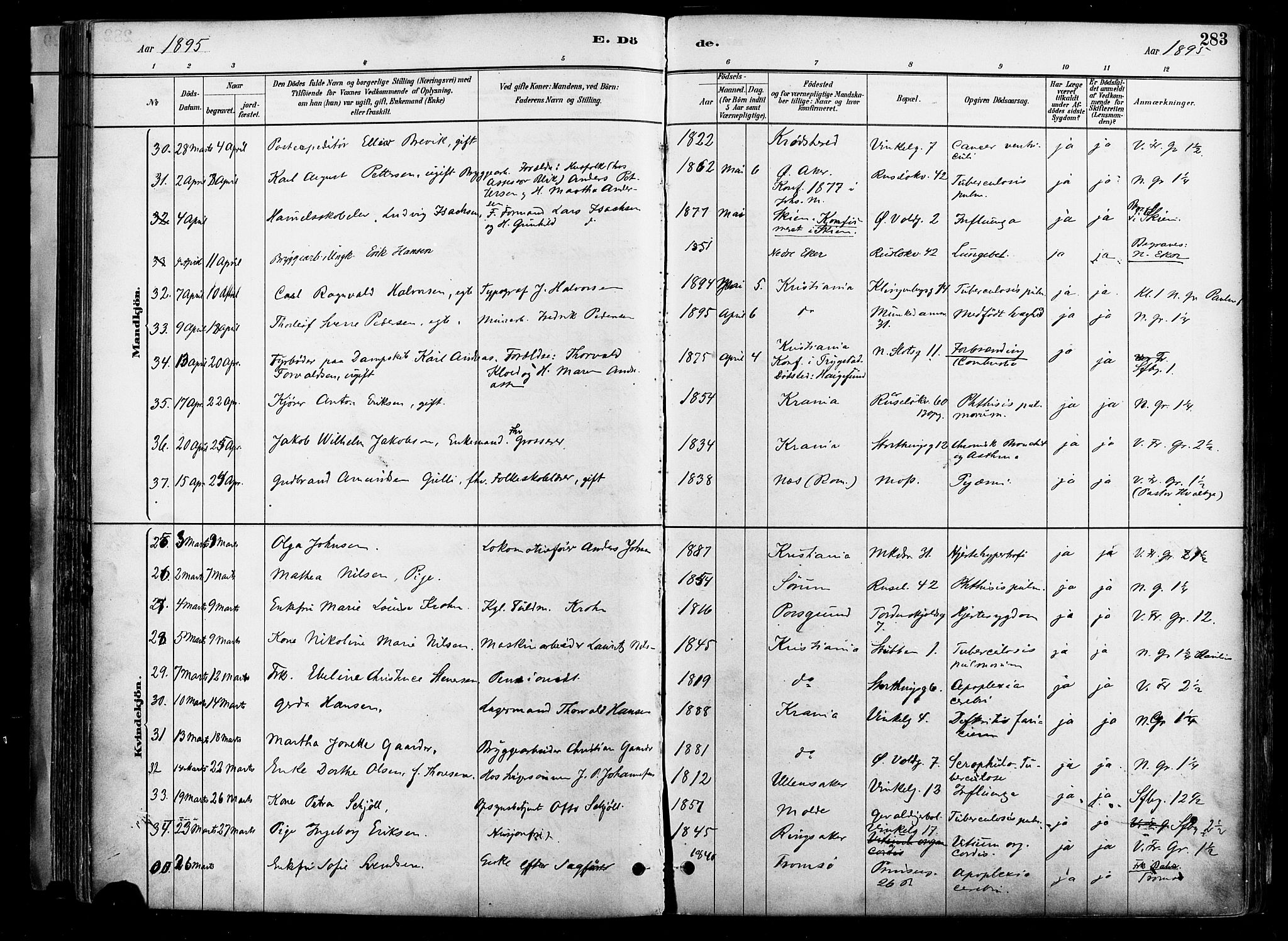 Johannes prestekontor Kirkebøker, AV/SAO-A-10852/F/Fa/L0004: Parish register (official) no. 4, 1883-1907, p. 283