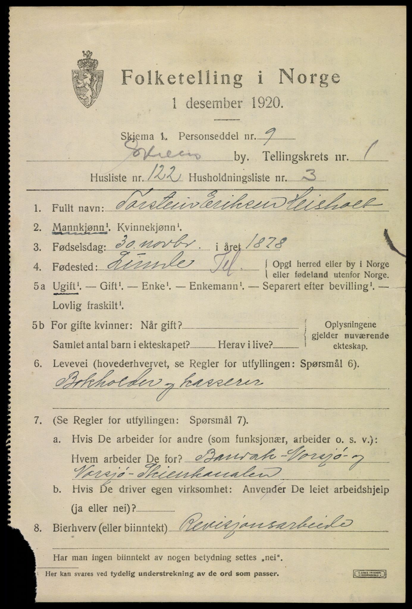 SAKO, 1920 census for Skien, 1920, p. 13528