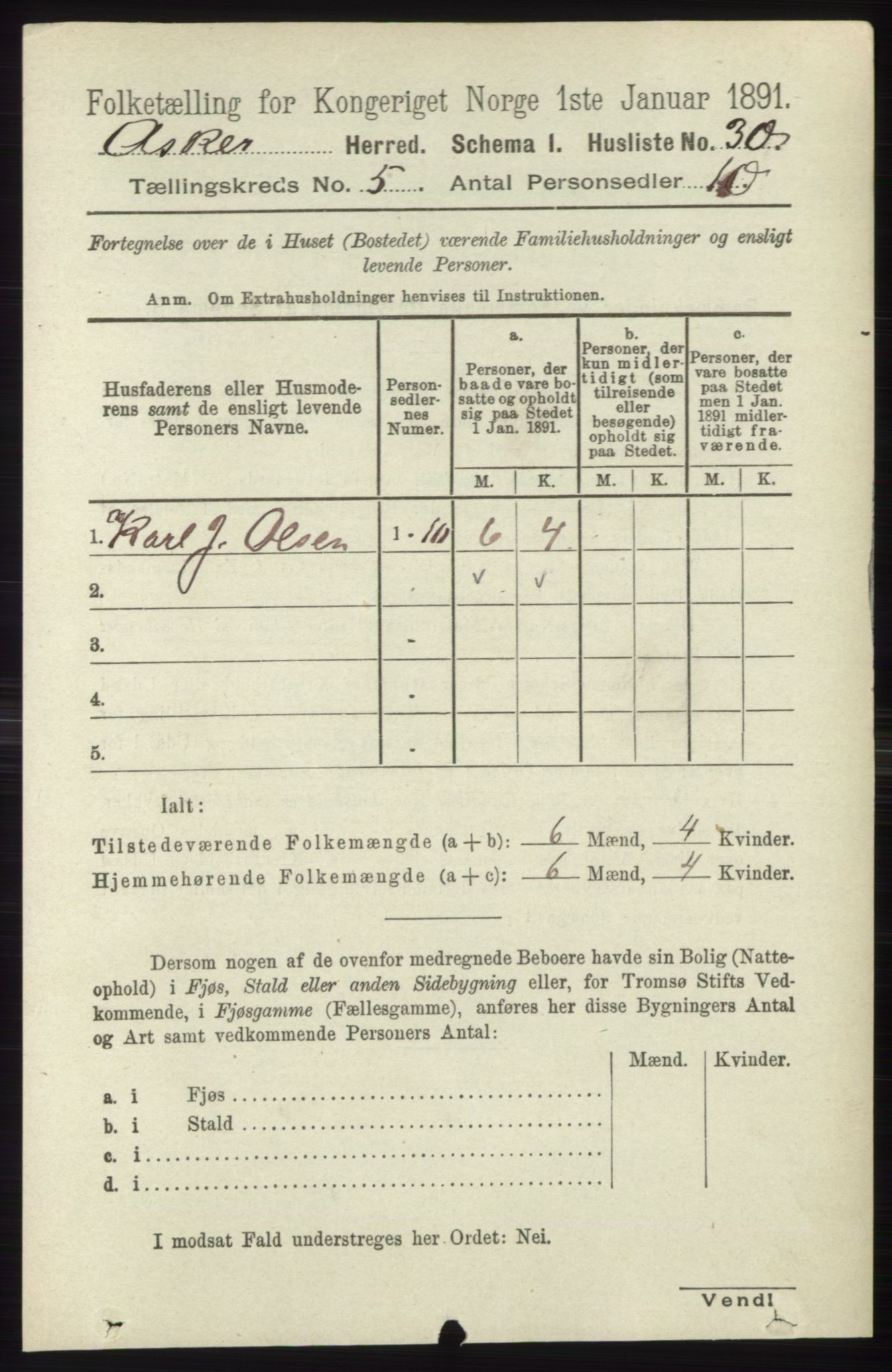 RA, 1891 census for 0220 Asker, 1891, p. 3663