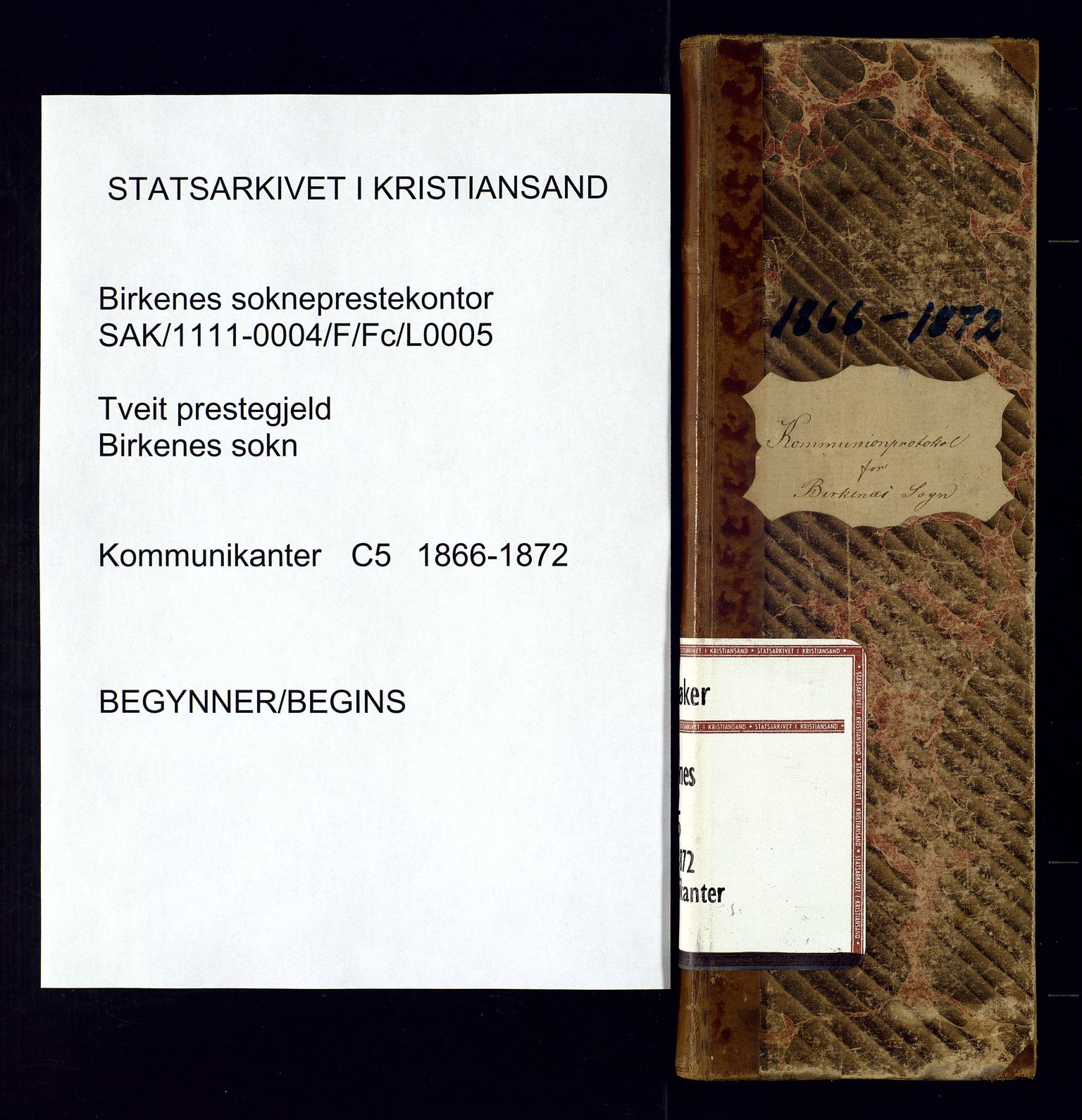Birkenes sokneprestkontor, SAK/1111-0004/F/Fc/L0005: Communicants register no. C-5, 1866-1872