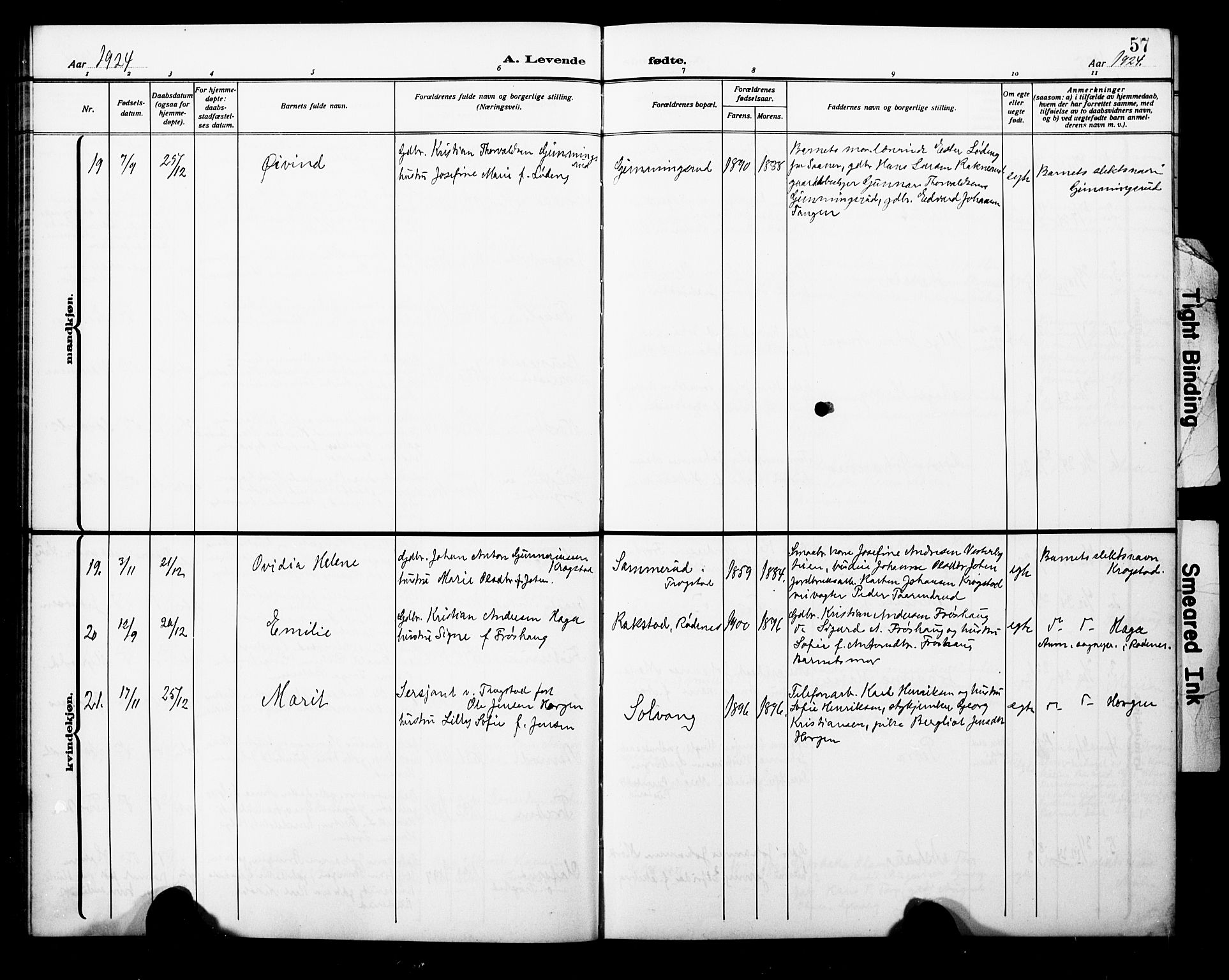 Trøgstad prestekontor Kirkebøker, AV/SAO-A-10925/G/Ga/L0002: Parish register (copy) no. I 2, 1911-1929, p. 57