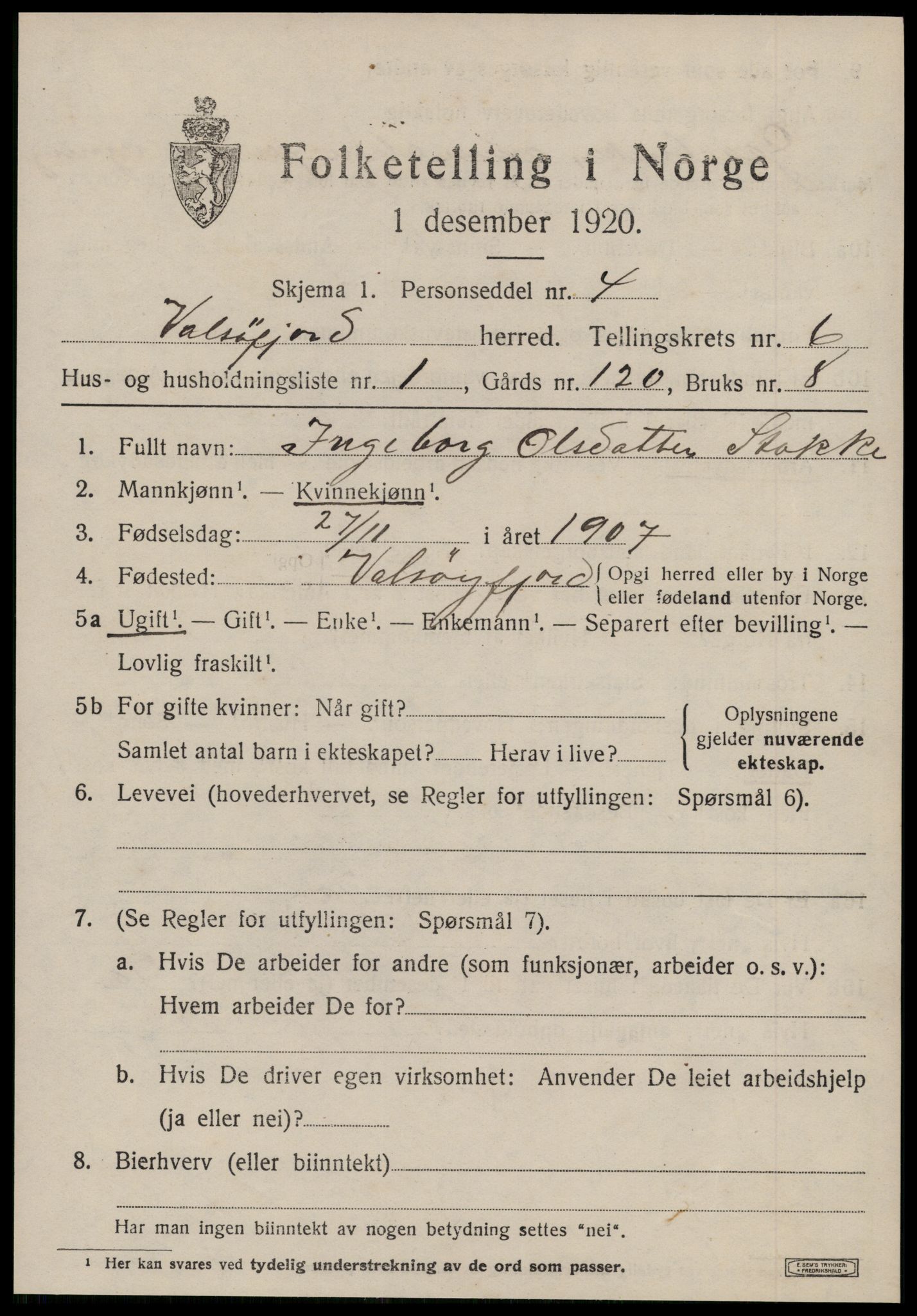 SAT, 1920 census for Valsøyfjord, 1920, p. 2905