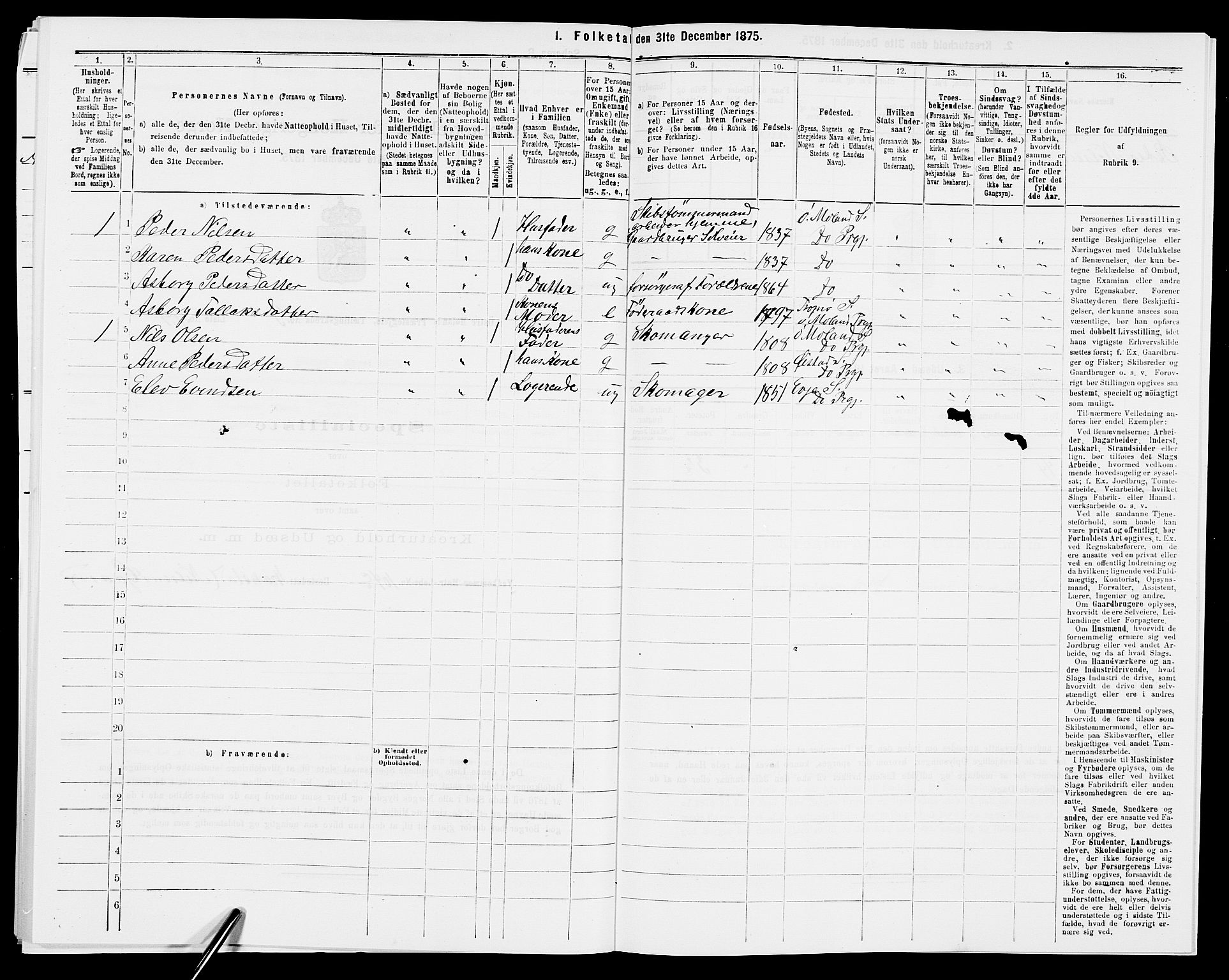 SAK, 1875 census for 0918P Austre Moland, 1875, p. 3131