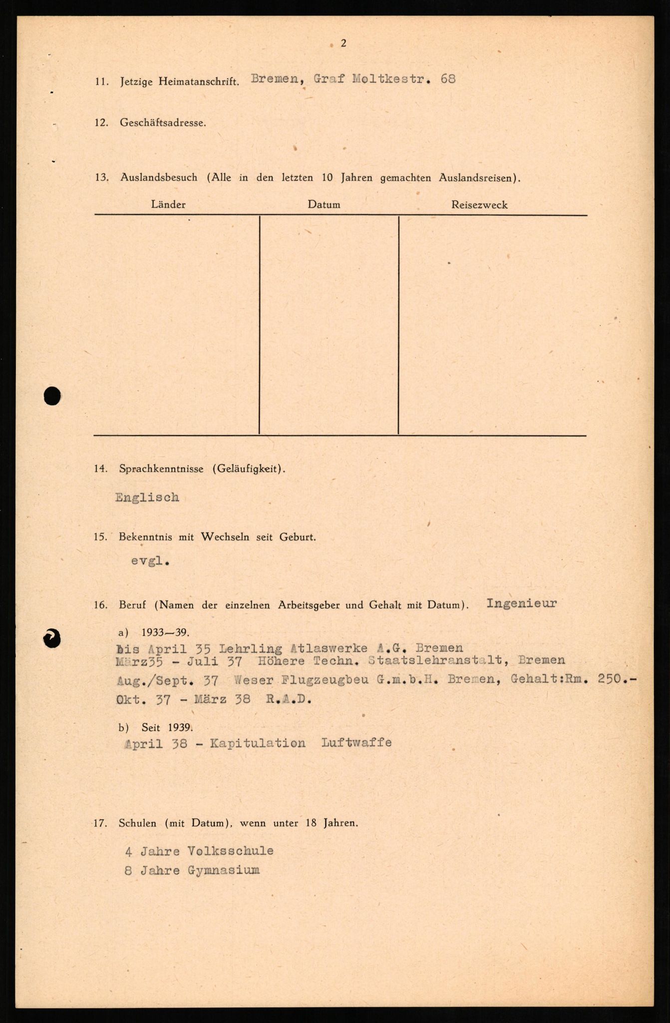 Forsvaret, Forsvarets overkommando II, AV/RA-RAFA-3915/D/Db/L0018: CI Questionaires. Tyske okkupasjonsstyrker i Norge. Tyskere., 1945-1946, p. 194