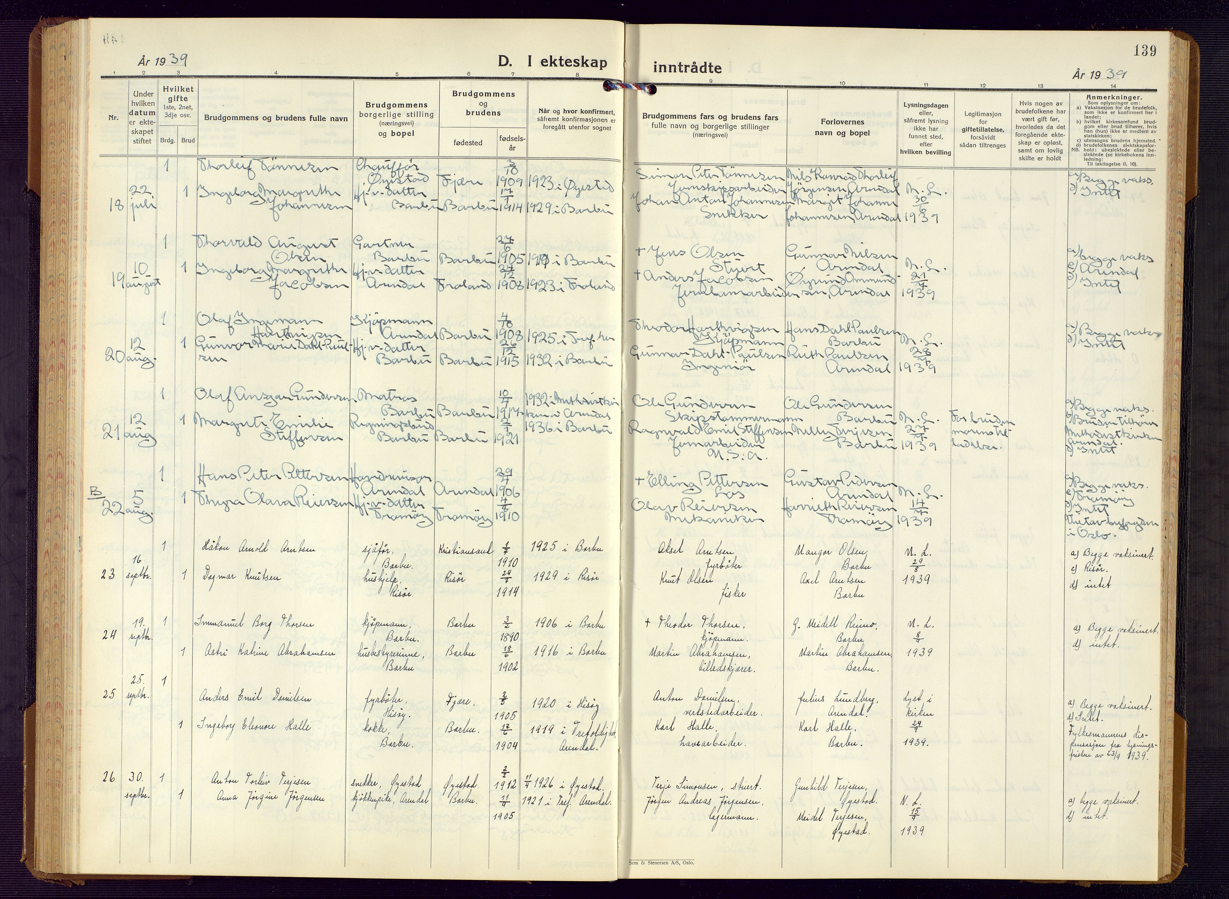 Barbu sokneprestkontor, AV/SAK-1111-0003/F/Fb/L0006: Parish register (copy) no. B 6, 1937-1947, p. 139