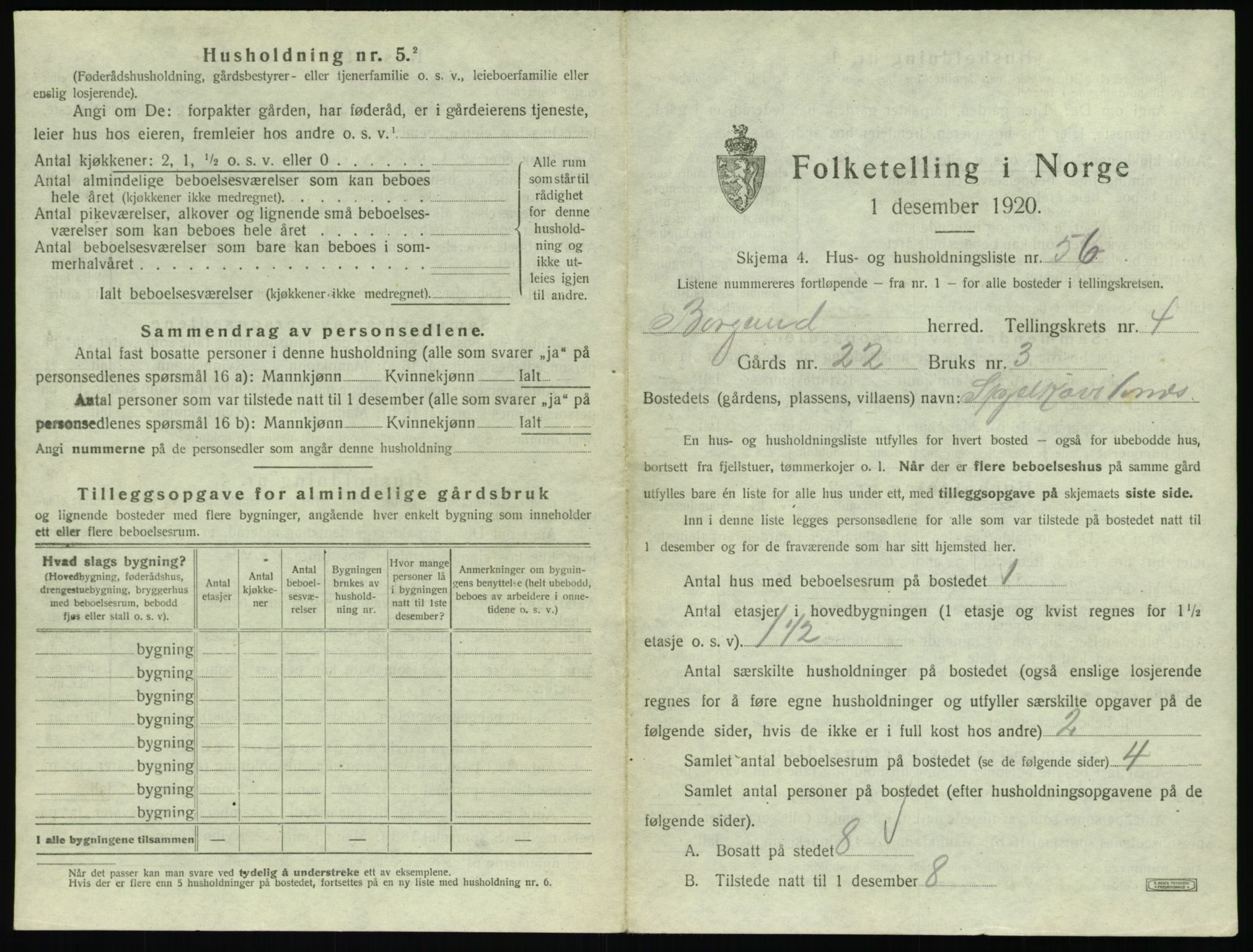 SAT, 1920 census for Borgund, 1920, p. 448