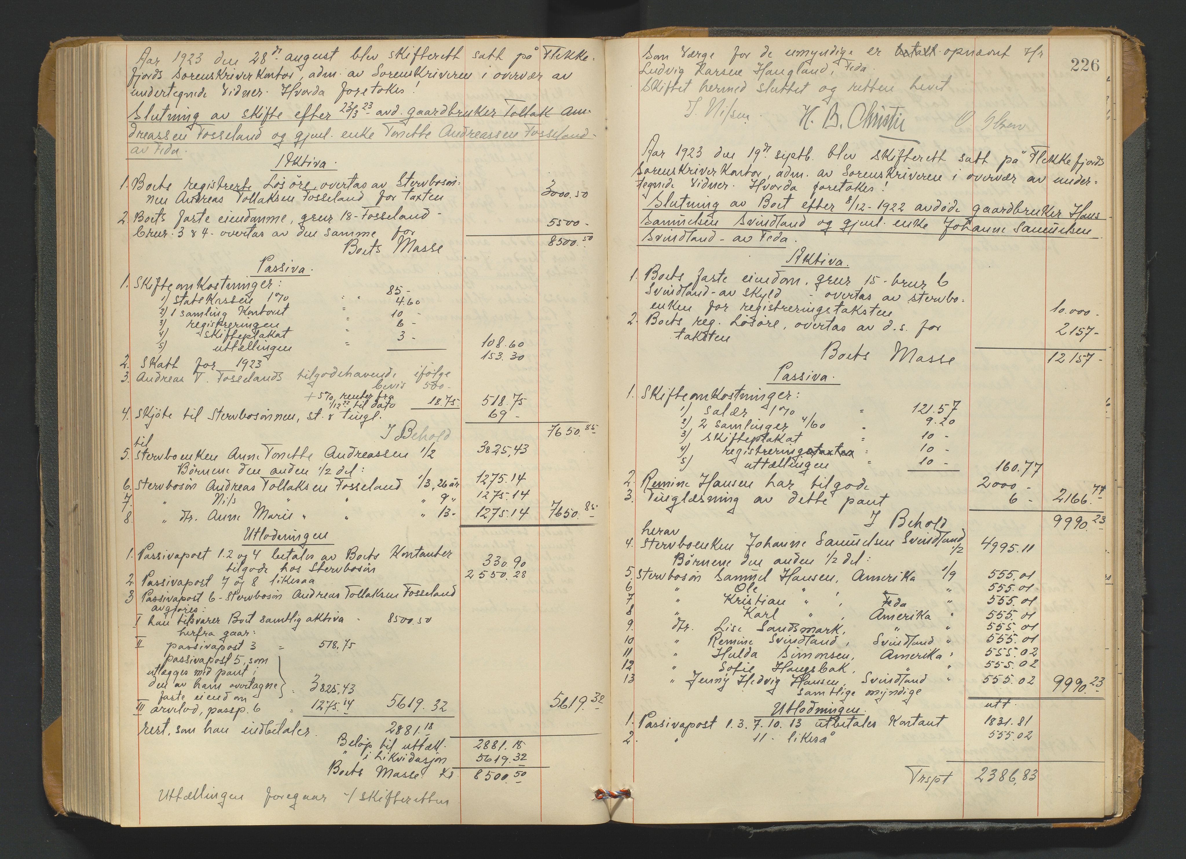 Flekkefjord sorenskriveri, SAK/1221-0001/H/Hc/L0022: Skifteprotokoll nr. 15, 1907-1925, p. 225b-226a