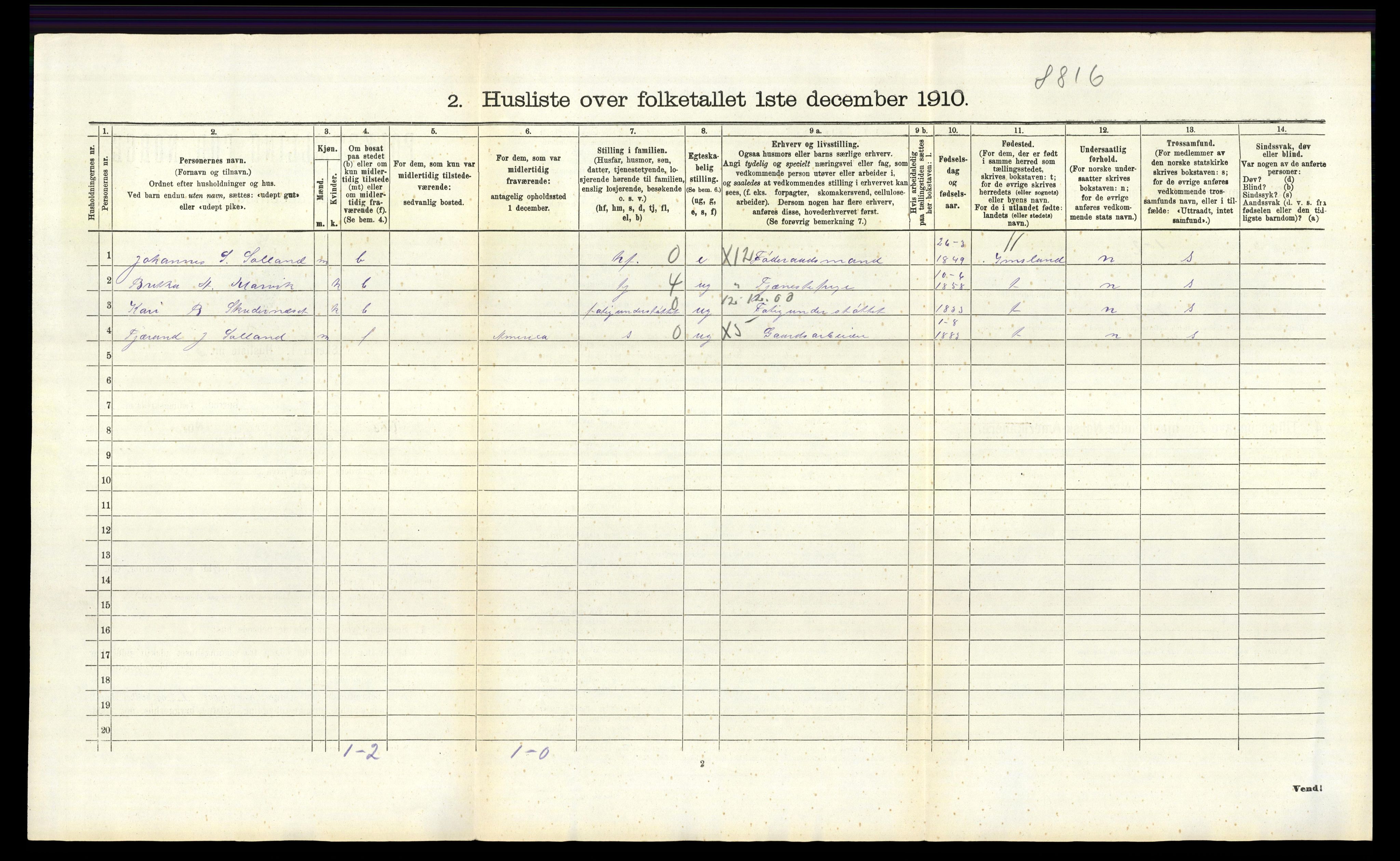 RA, 1910 census for Jelsa, 1910, p. 534