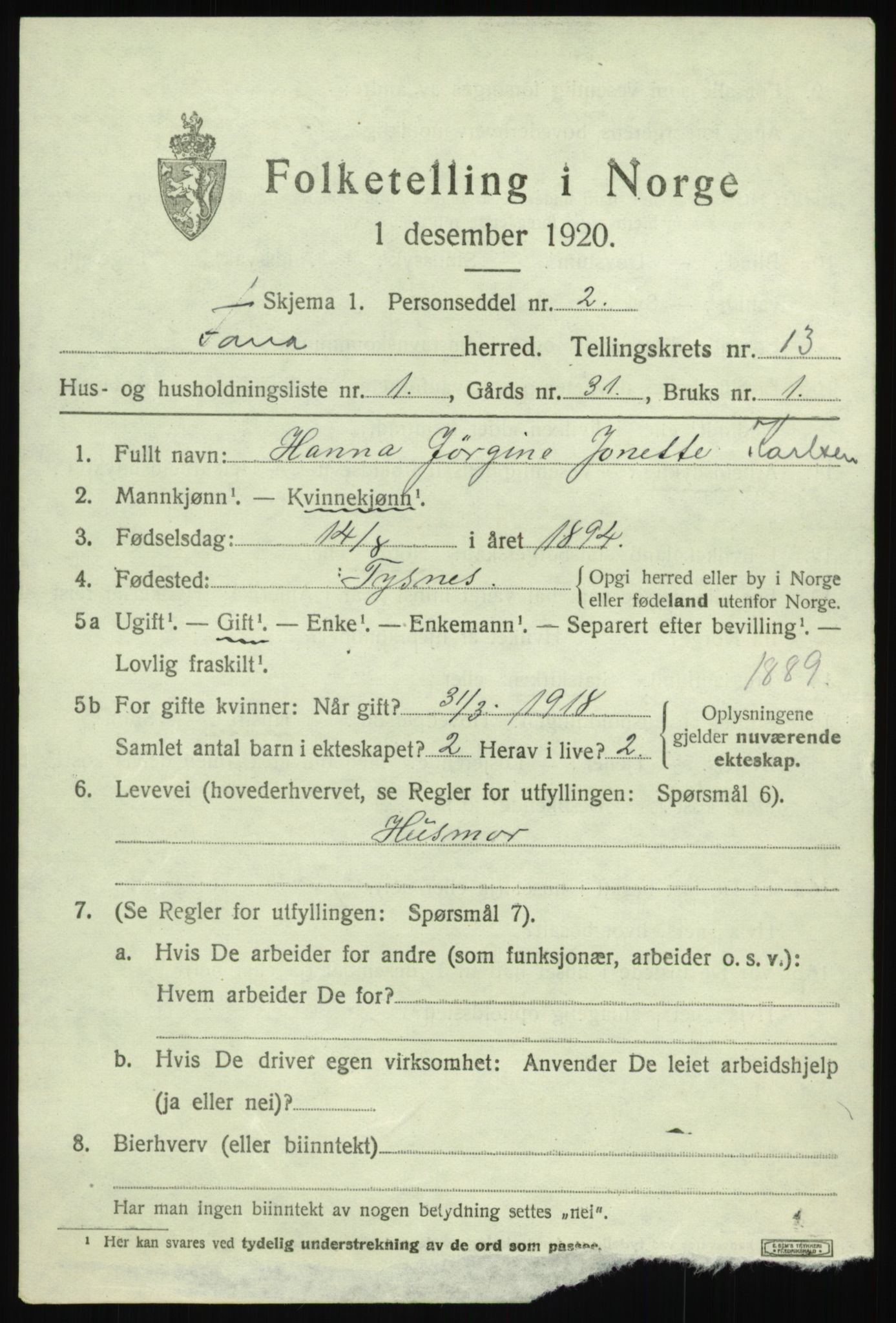 SAB, 1920 census for Fana, 1920, p. 19721