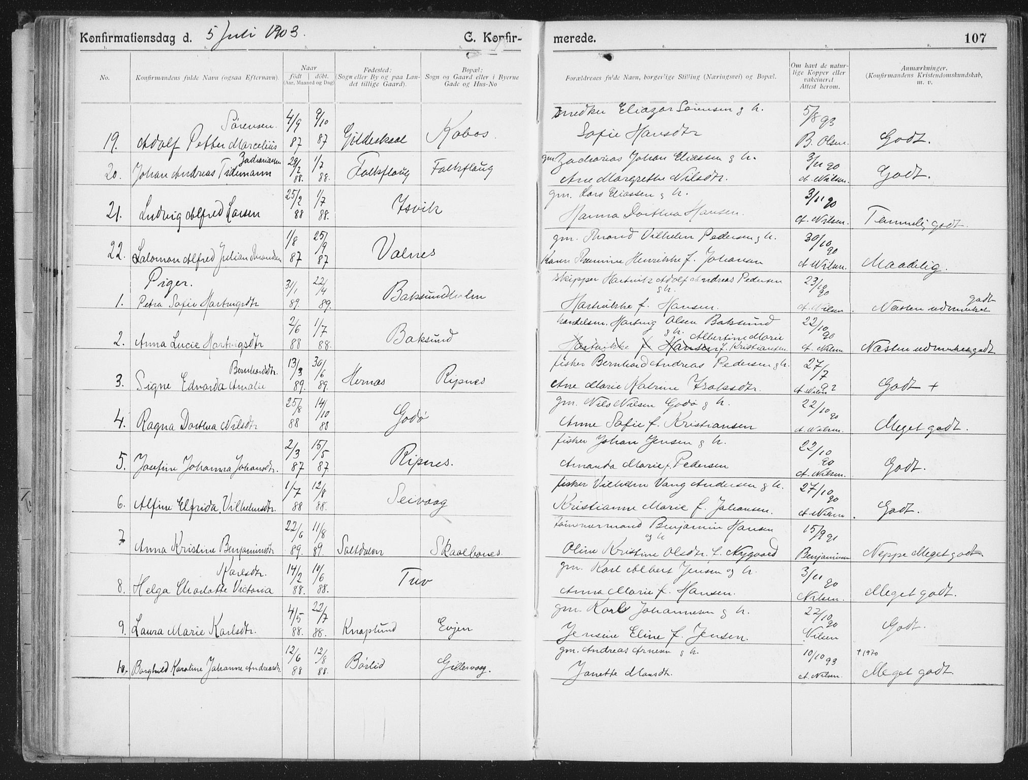 Ministerialprotokoller, klokkerbøker og fødselsregistre - Nordland, SAT/A-1459/804/L0081: Parish register (official) no. 804A02, 1901-1915, p. 107