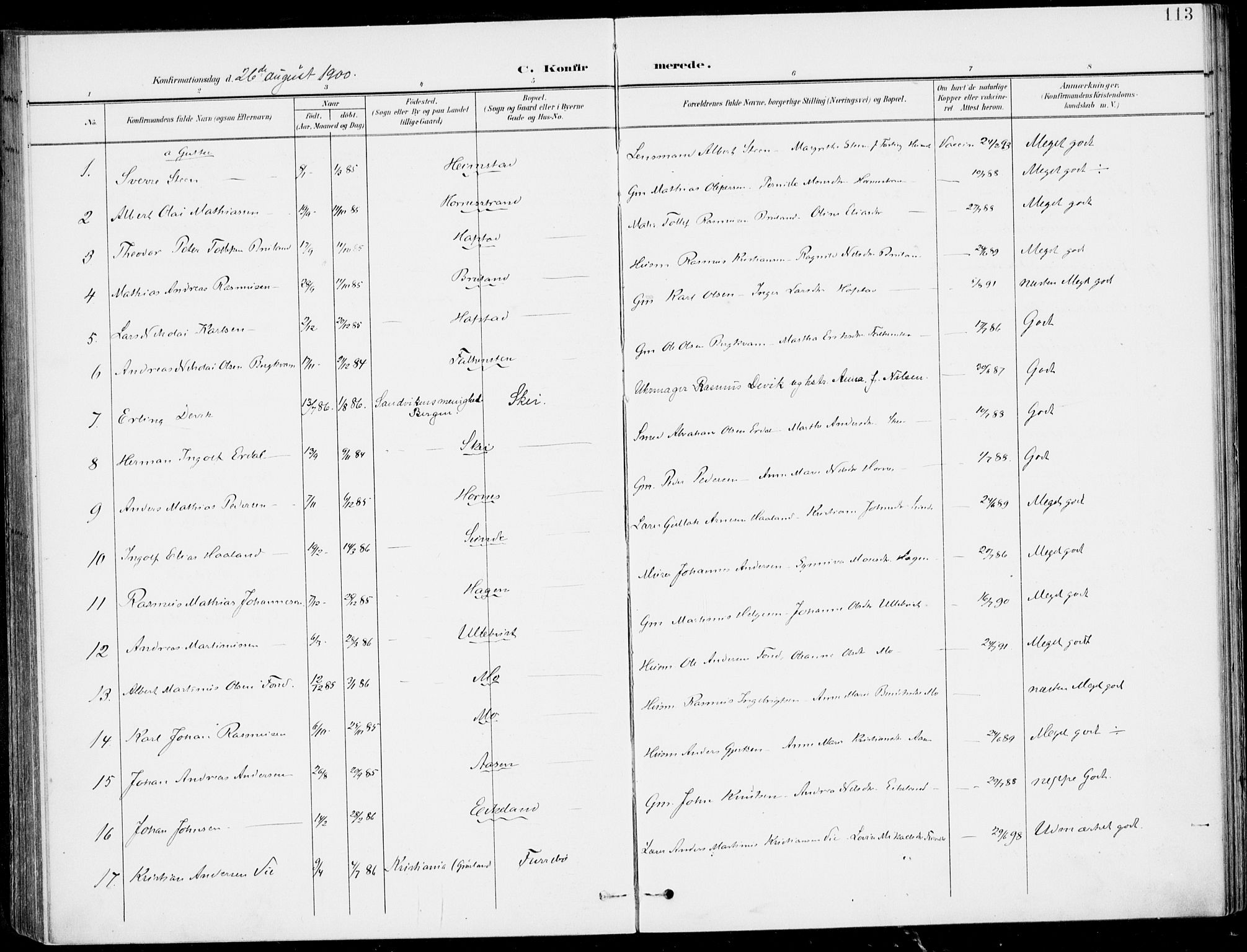 Førde sokneprestembete, SAB/A-79901/H/Haa/Haab/L0002: Parish register (official) no. B  2, 1899-1920, p. 113