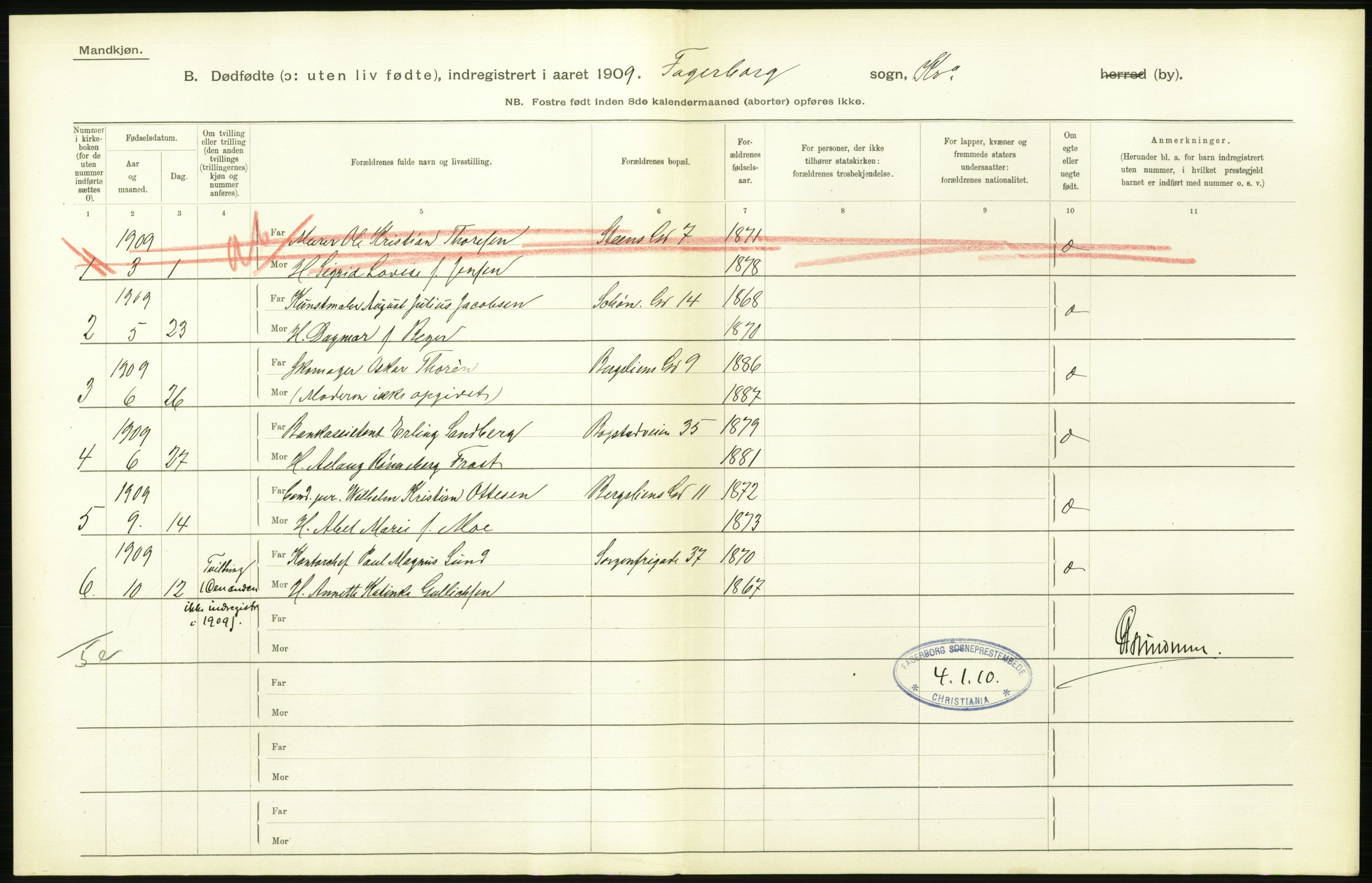 Statistisk sentralbyrå, Sosiodemografiske emner, Befolkning, RA/S-2228/D/Df/Dfa/Dfag/L0010: Kristiania: Døde, dødfødte., 1909, p. 590