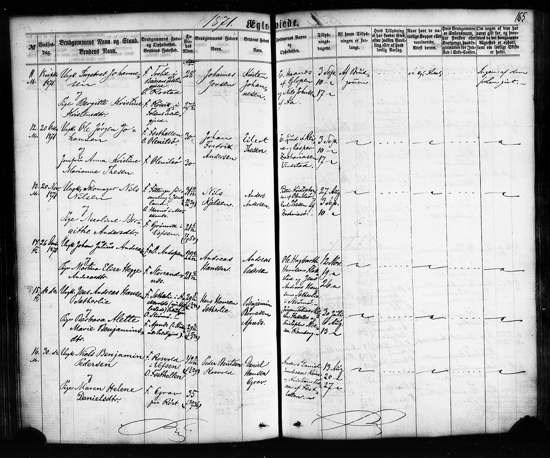 Ministerialprotokoller, klokkerbøker og fødselsregistre - Nordland, AV/SAT-A-1459/885/L1203: Parish register (official) no. 885A04, 1859-1877, p. 165