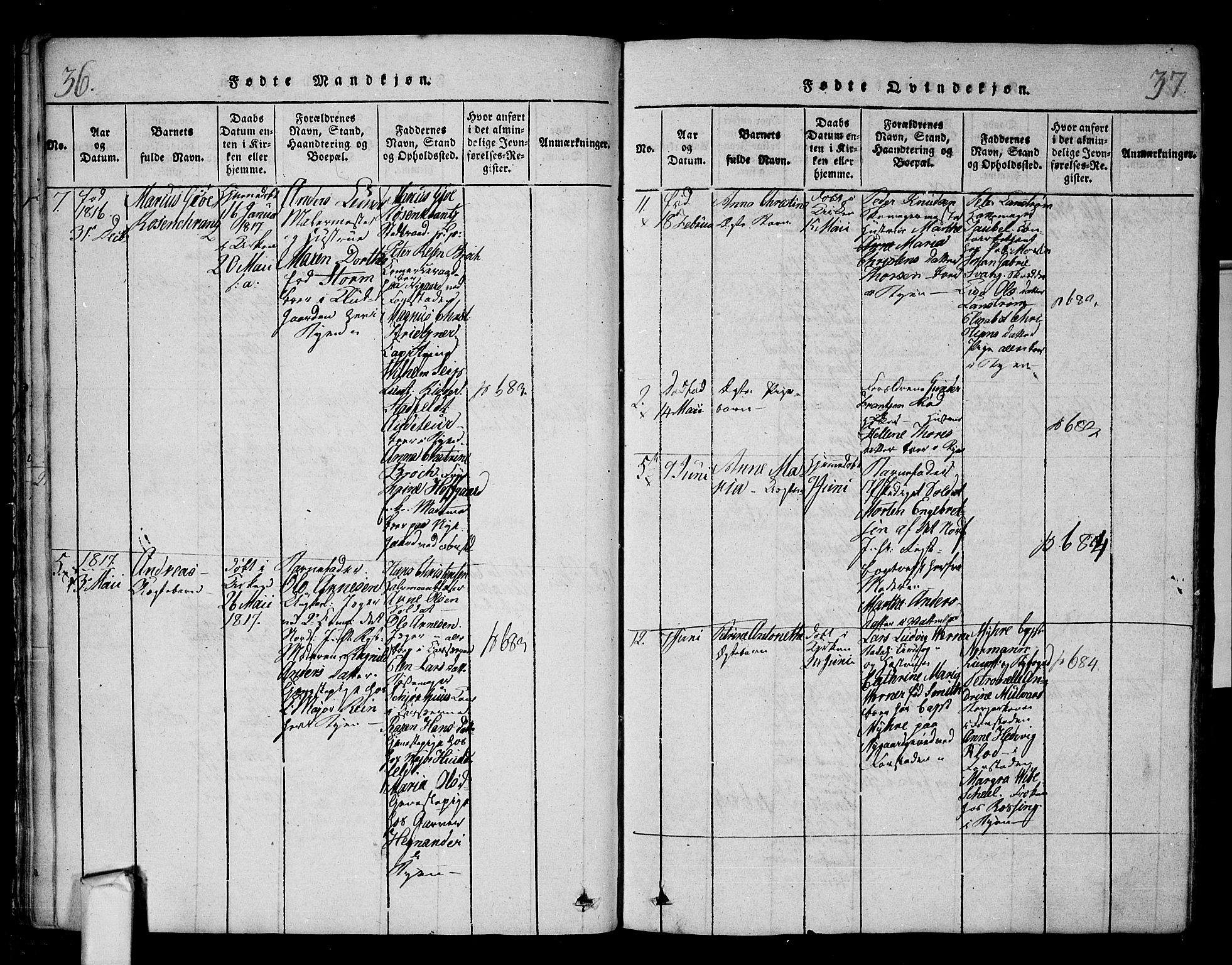 Fredrikstad prestekontor Kirkebøker, AV/SAO-A-11082/F/Fa/L0004: Parish register (official) no. 4, 1816-1834, p. 36-37