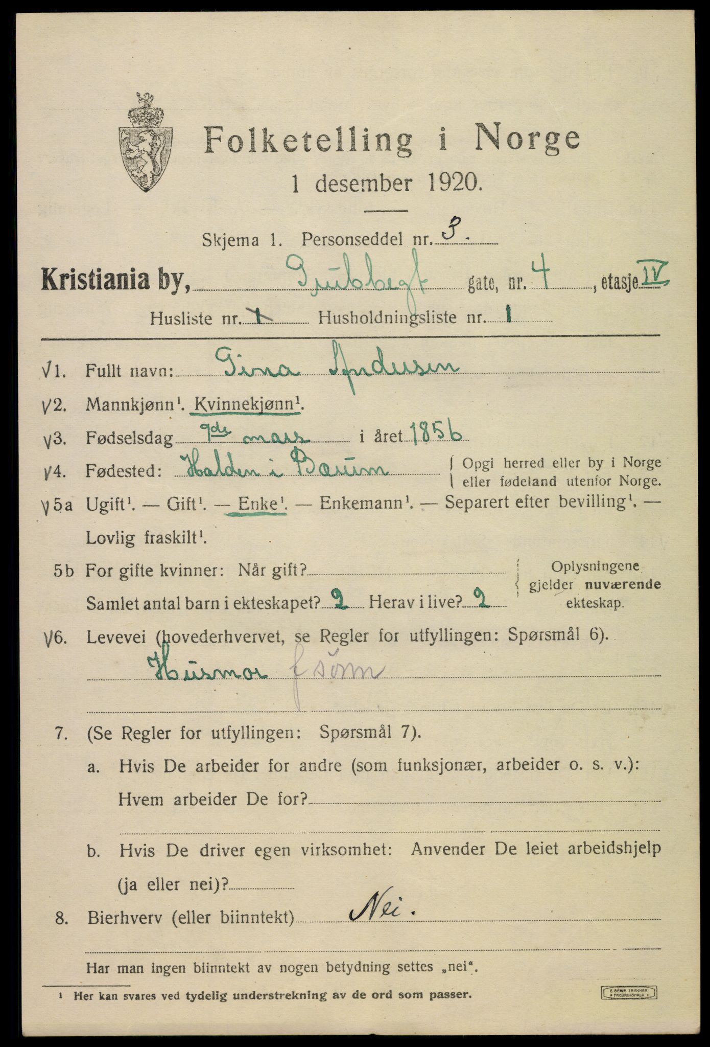 SAO, 1920 census for Kristiania, 1920, p. 252455