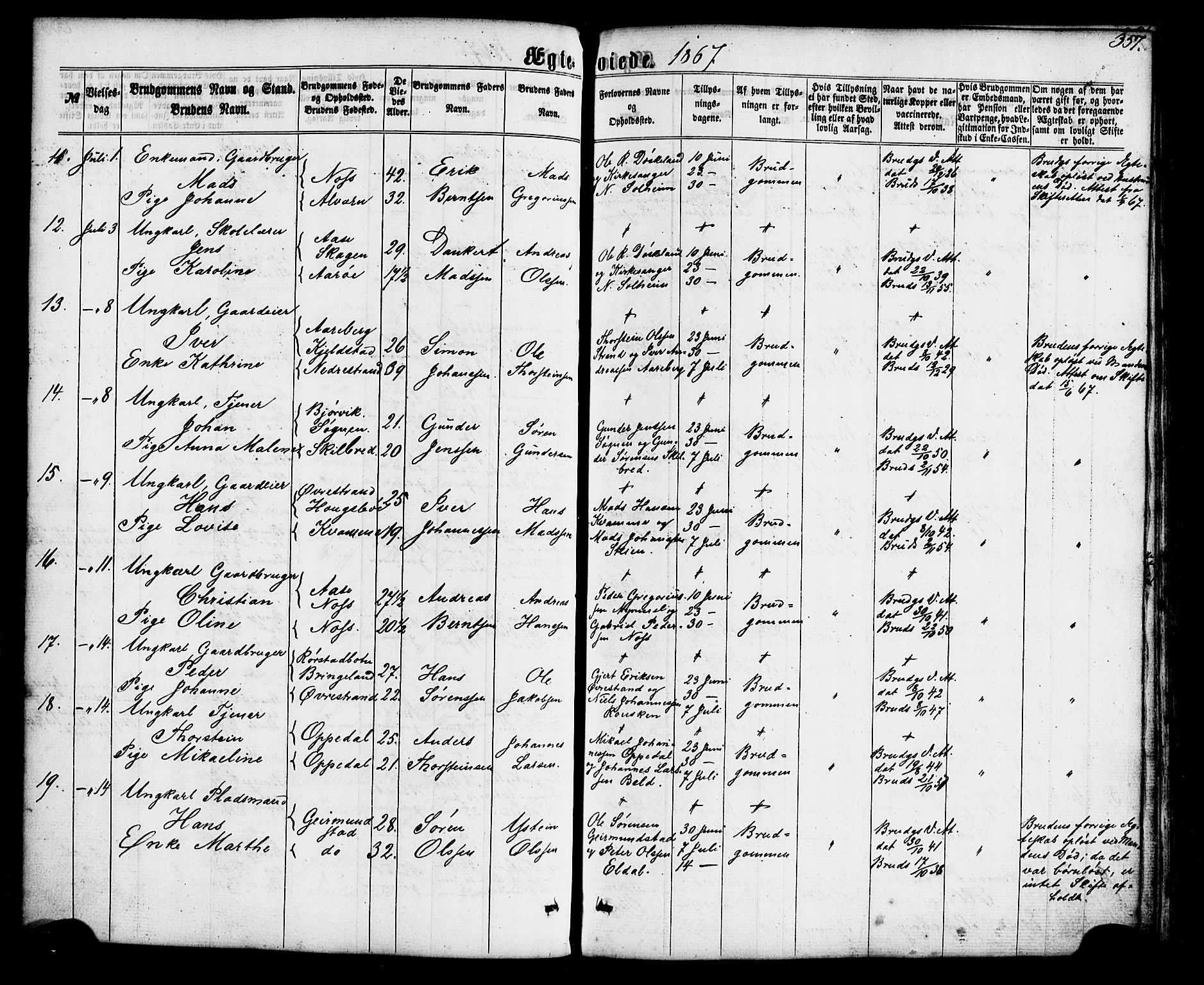 Gaular sokneprestembete, AV/SAB-A-80001/H/Haa: Parish register (official) no. A 5, 1860-1881, p. 357