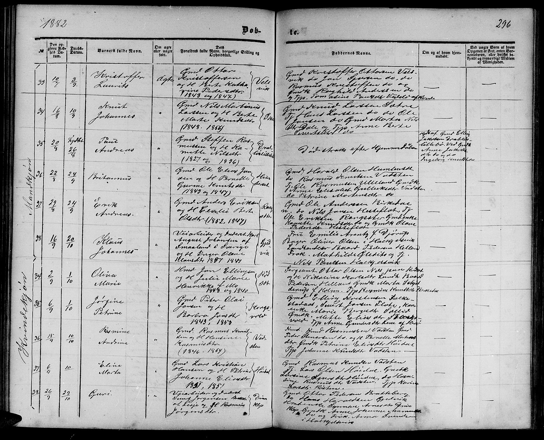 Ministerialprotokoller, klokkerbøker og fødselsregistre - Møre og Romsdal, AV/SAT-A-1454/511/L0157: Parish register (copy) no. 511C03, 1864-1884, p. 296