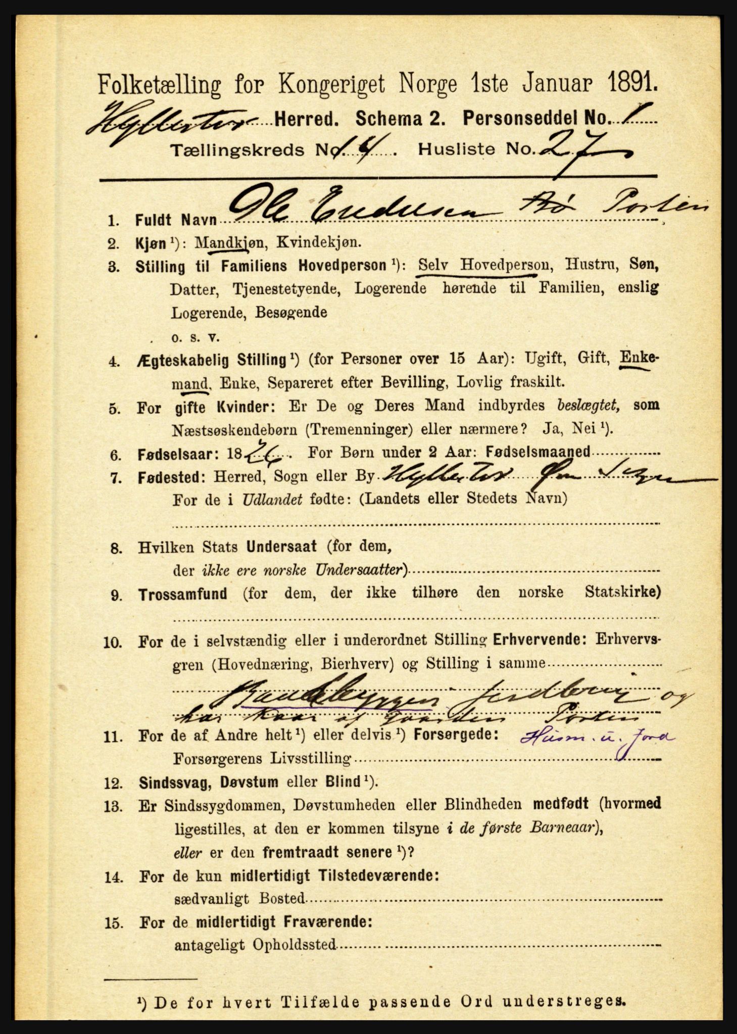 RA, 1891 census for 1413 Hyllestad, 1891, p. 2674