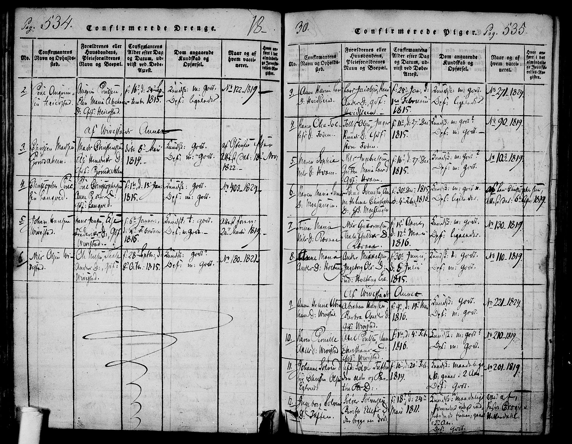 Ramnes kirkebøker, AV/SAKO-A-314/F/Fa/L0004: Parish register (official) no. I 4, 1813-1840, p. 534-535