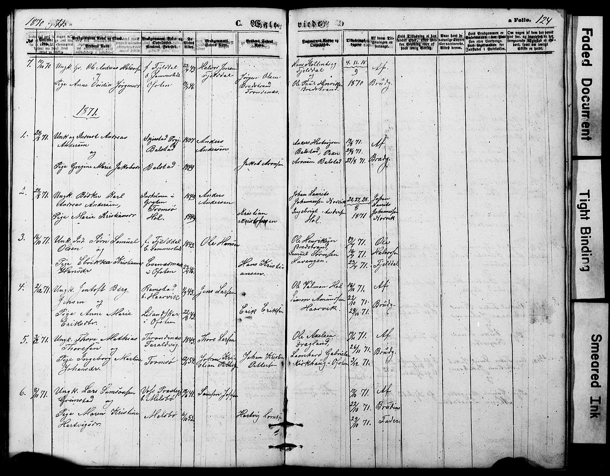 Ministerialprotokoller, klokkerbøker og fødselsregistre - Nordland, AV/SAT-A-1459/865/L0930: Parish register (copy) no. 865C02, 1866-1884, p. 124