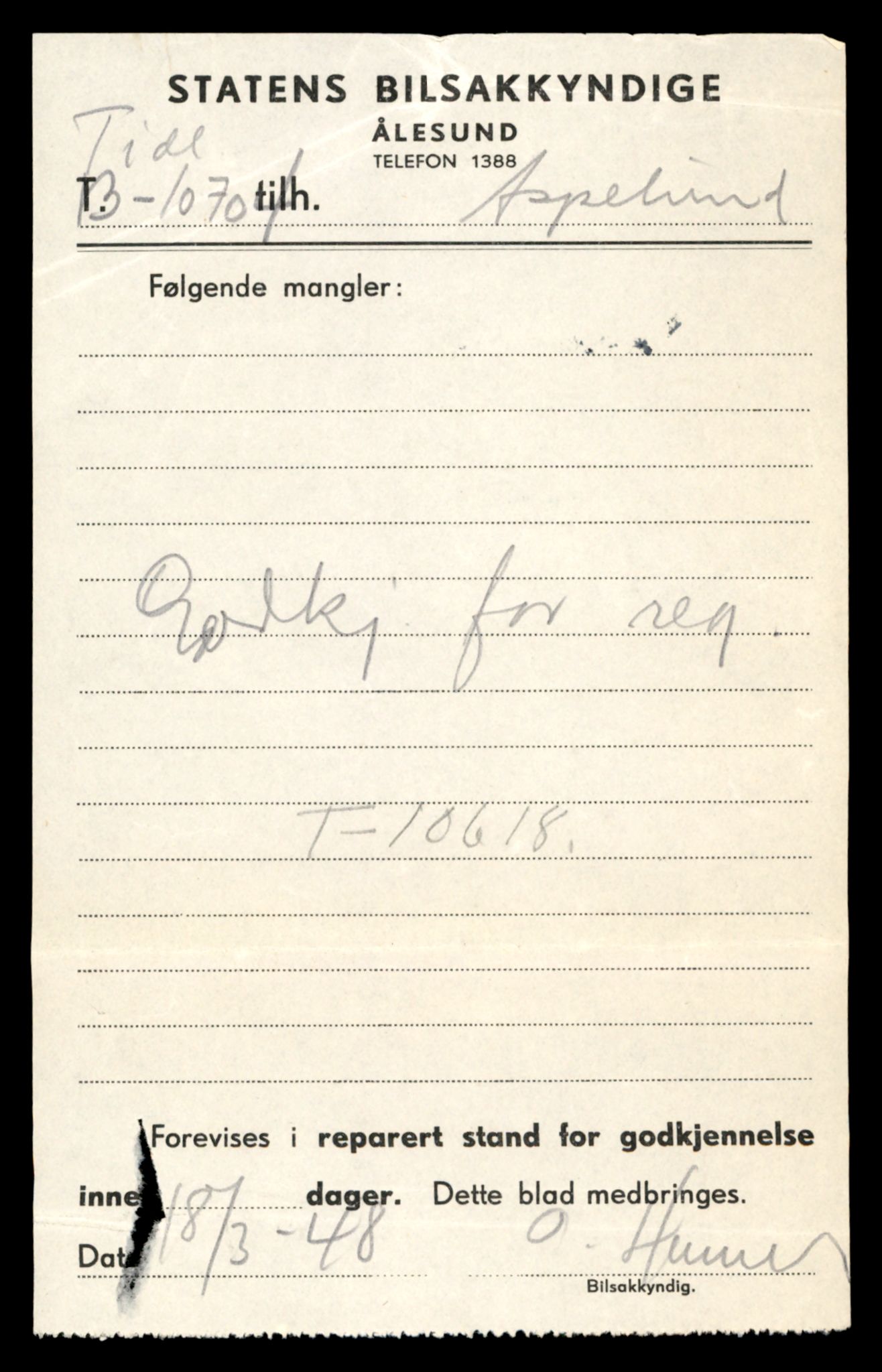 Møre og Romsdal vegkontor - Ålesund trafikkstasjon, AV/SAT-A-4099/F/Fe/L0022: Registreringskort for kjøretøy T 10584 - T 10694, 1927-1998, p. 1093