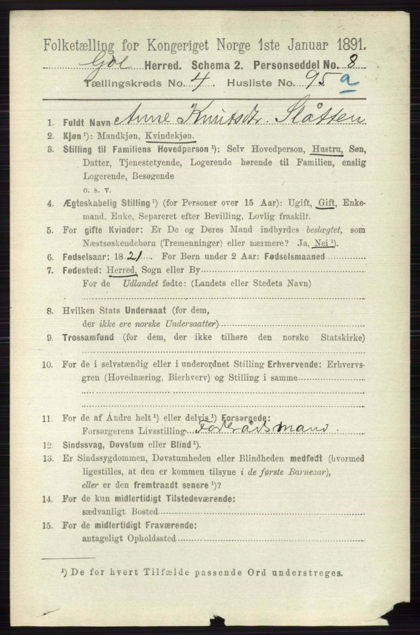 RA, 1891 census for 0617 Gol og Hemsedal, 1891, p. 2293
