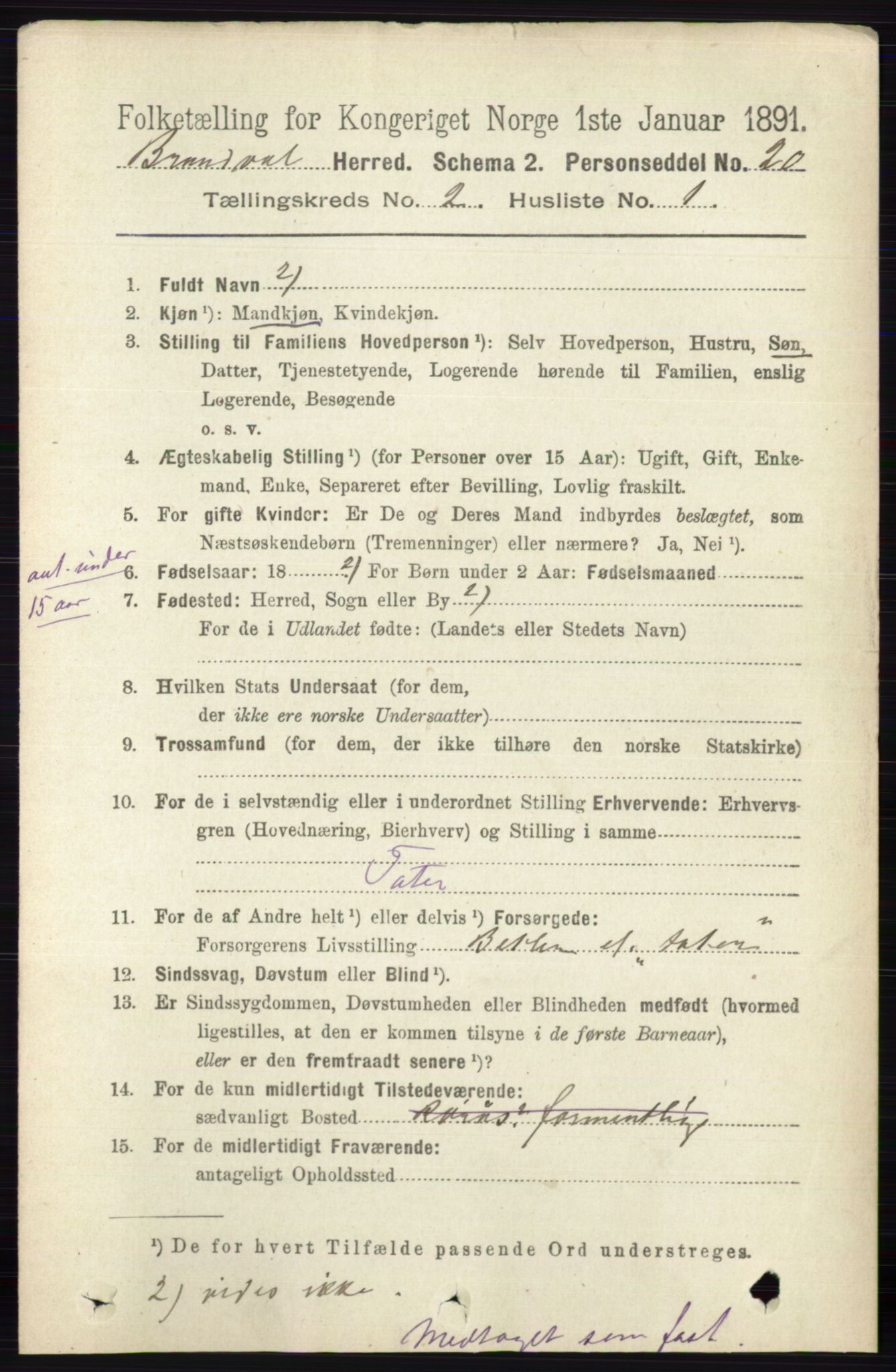 RA, 1891 census for 0422 Brandval, 1891, p. 760