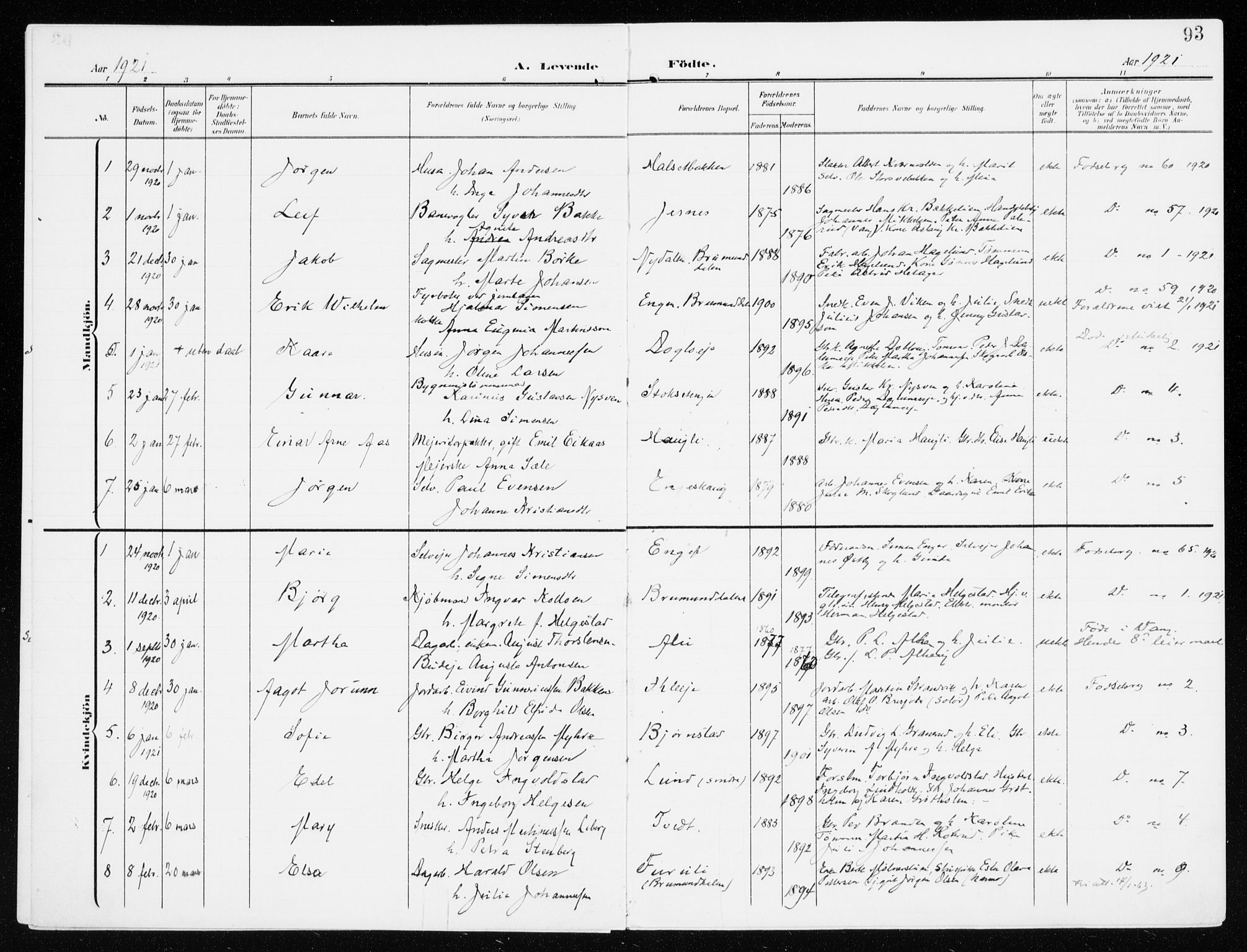 Furnes prestekontor, SAH/PREST-012/K/Ka/L0001: Parish register (official) no. 1, 1907-1935, p. 93