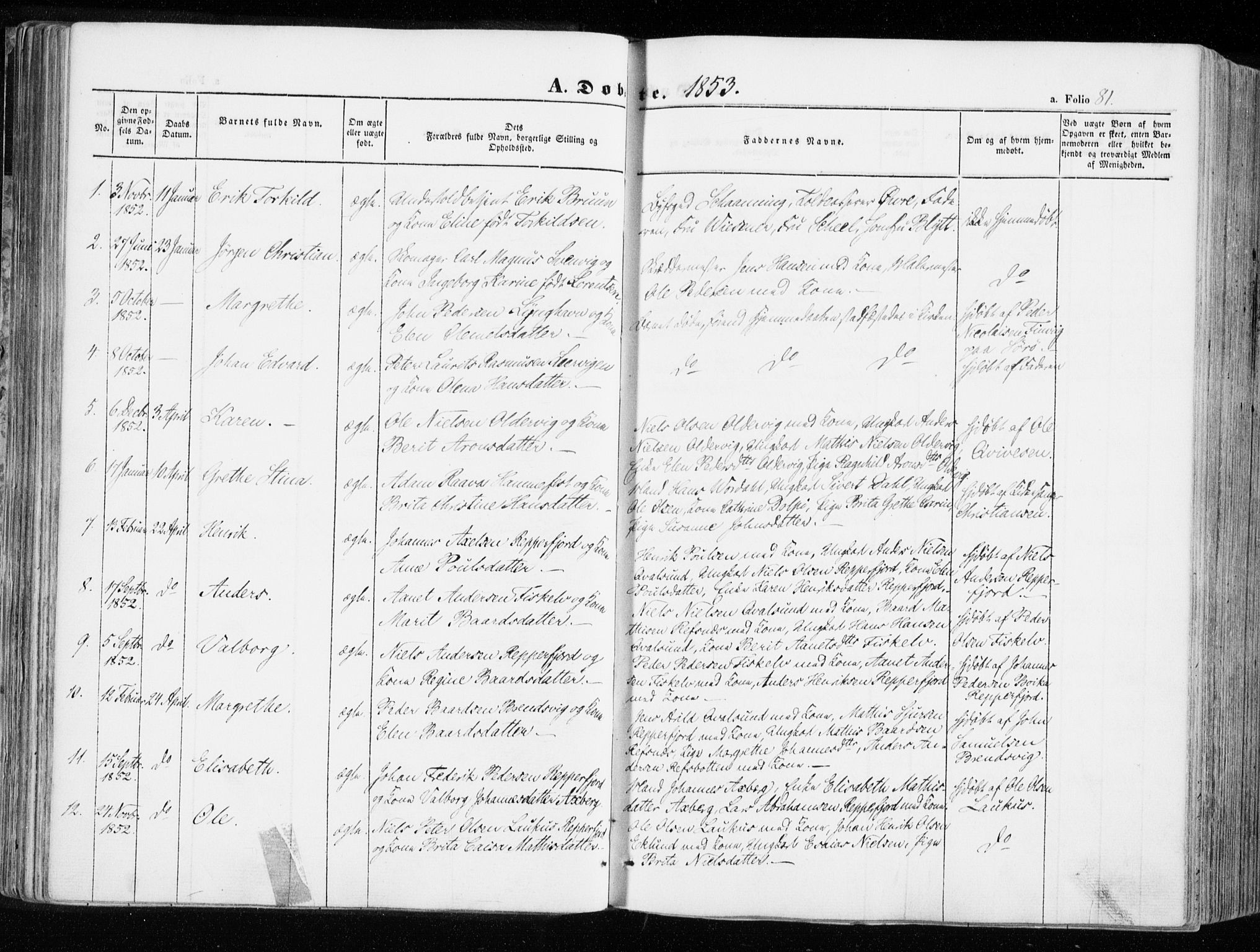 Hammerfest sokneprestkontor, SATØ/S-1347/H/Ha/L0004.kirke: Parish register (official) no. 4, 1843-1856, p. 81