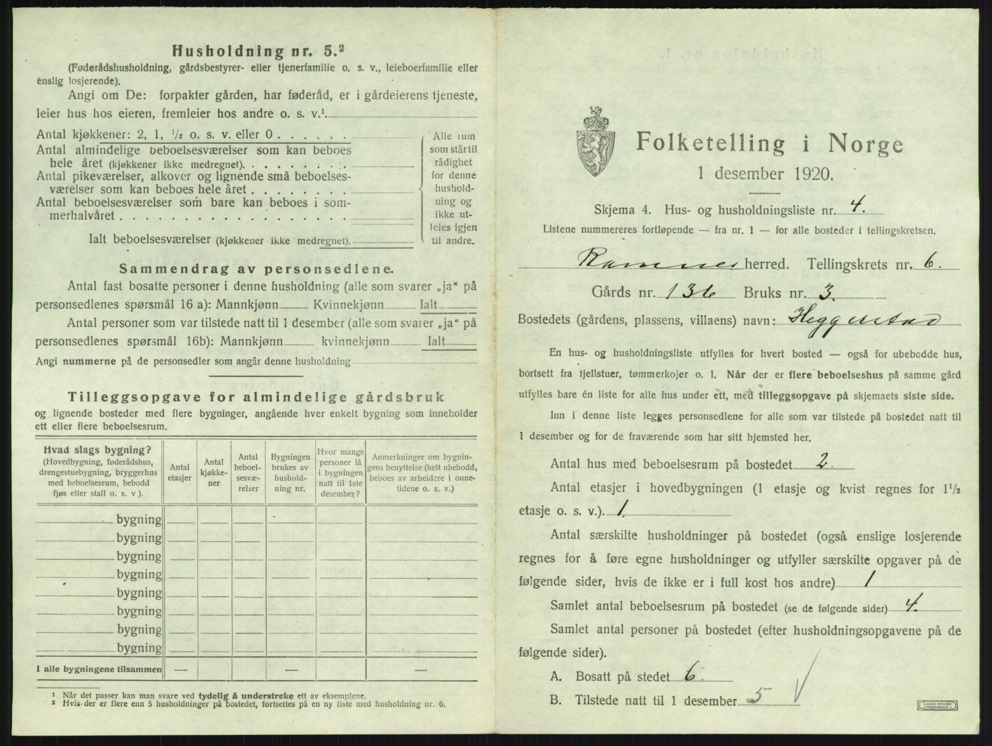 SAKO, 1920 census for Ramnes, 1920, p. 952