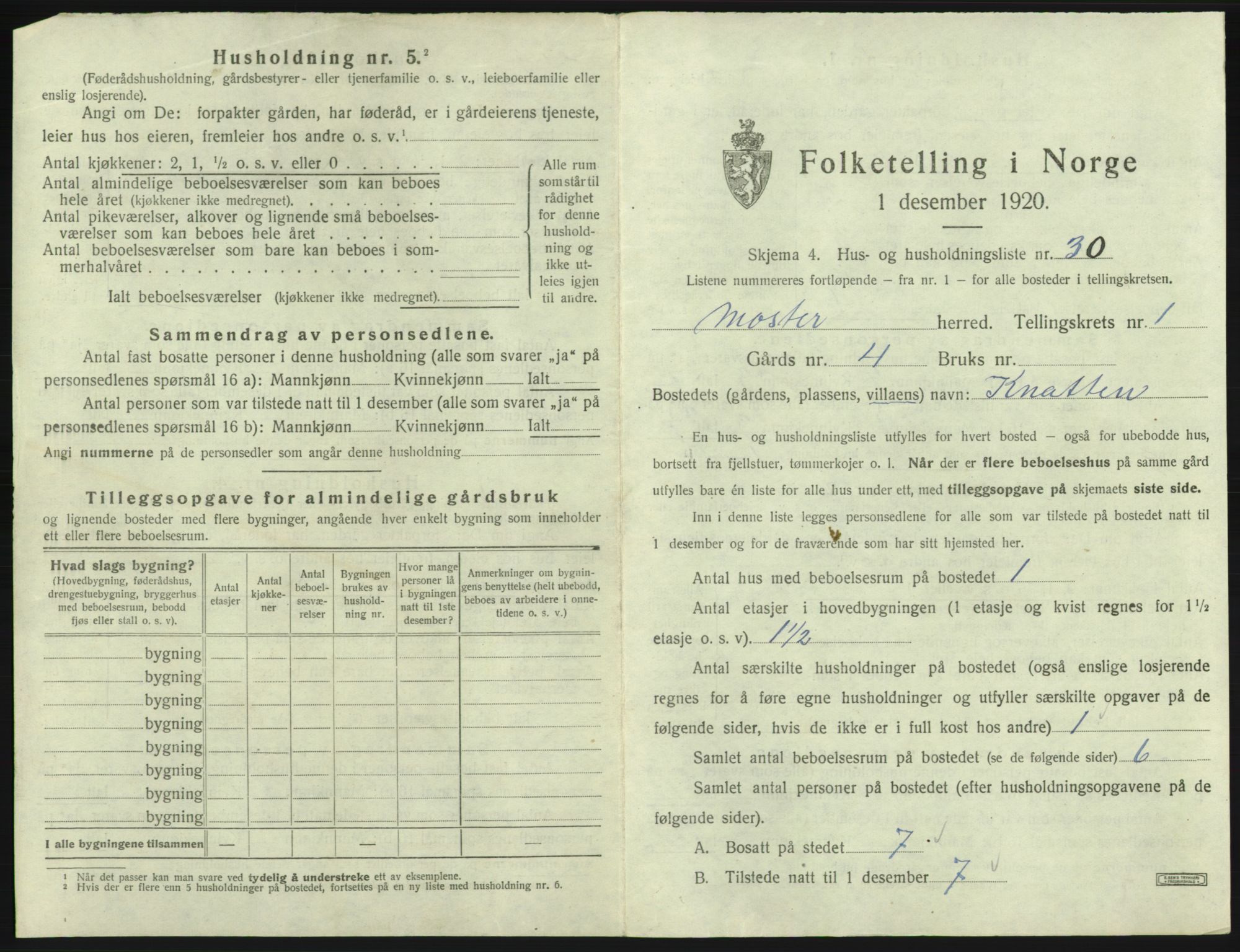 SAB, 1920 census for Moster, 1920, p. 86