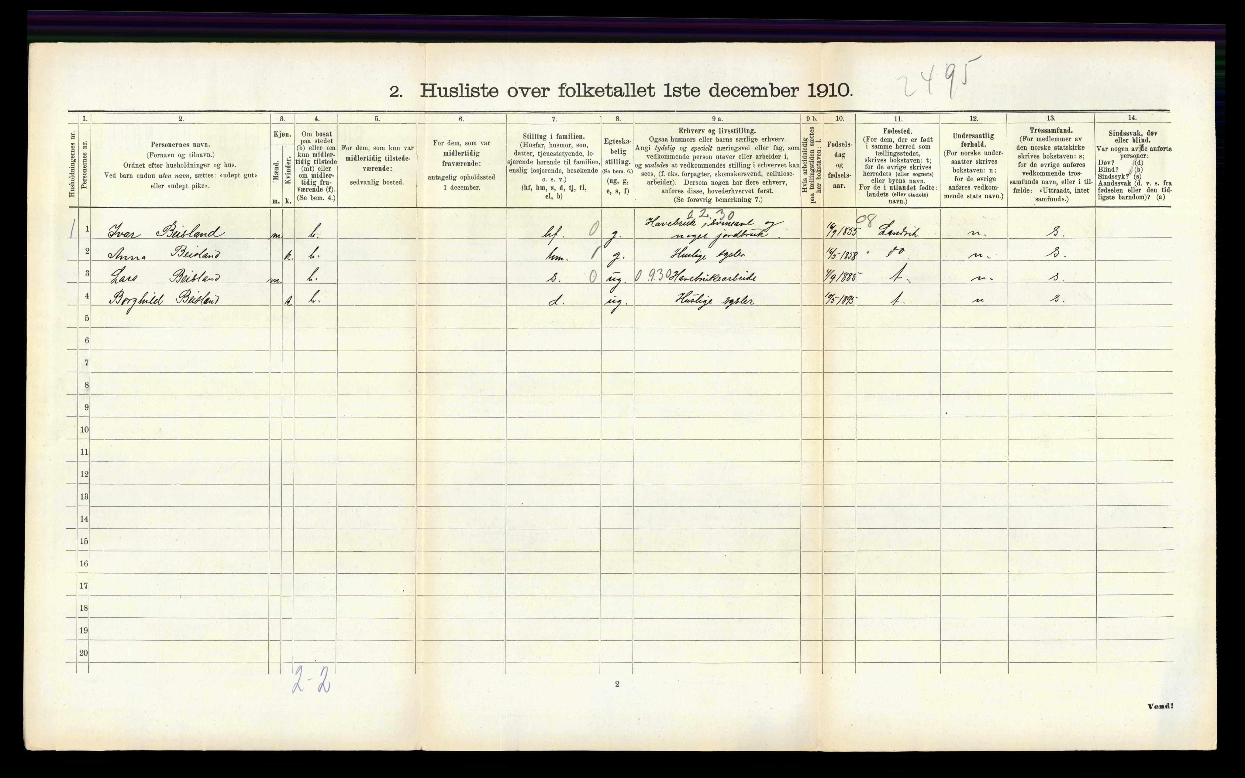 RA, 1910 census for Fjære, 1910, p. 242