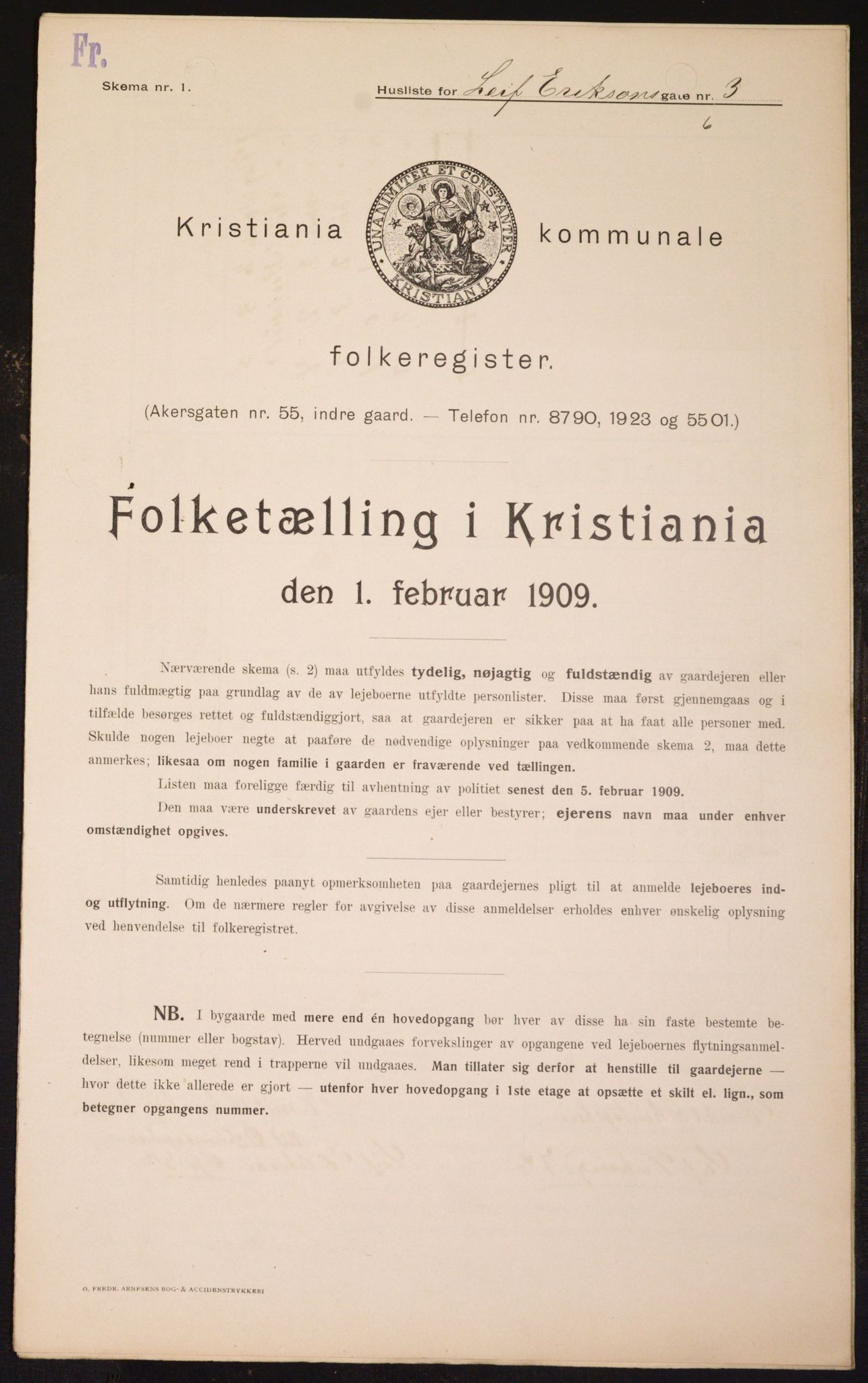 OBA, Municipal Census 1909 for Kristiania, 1909, p. 52418